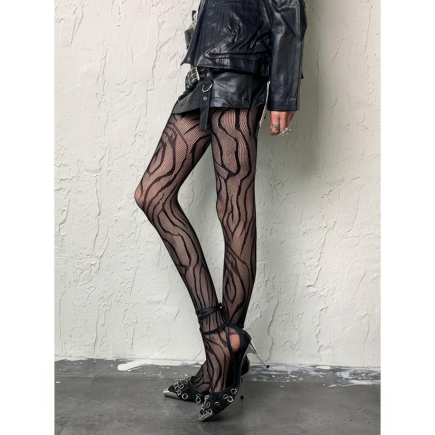 Wavy Mesh Flame Tights