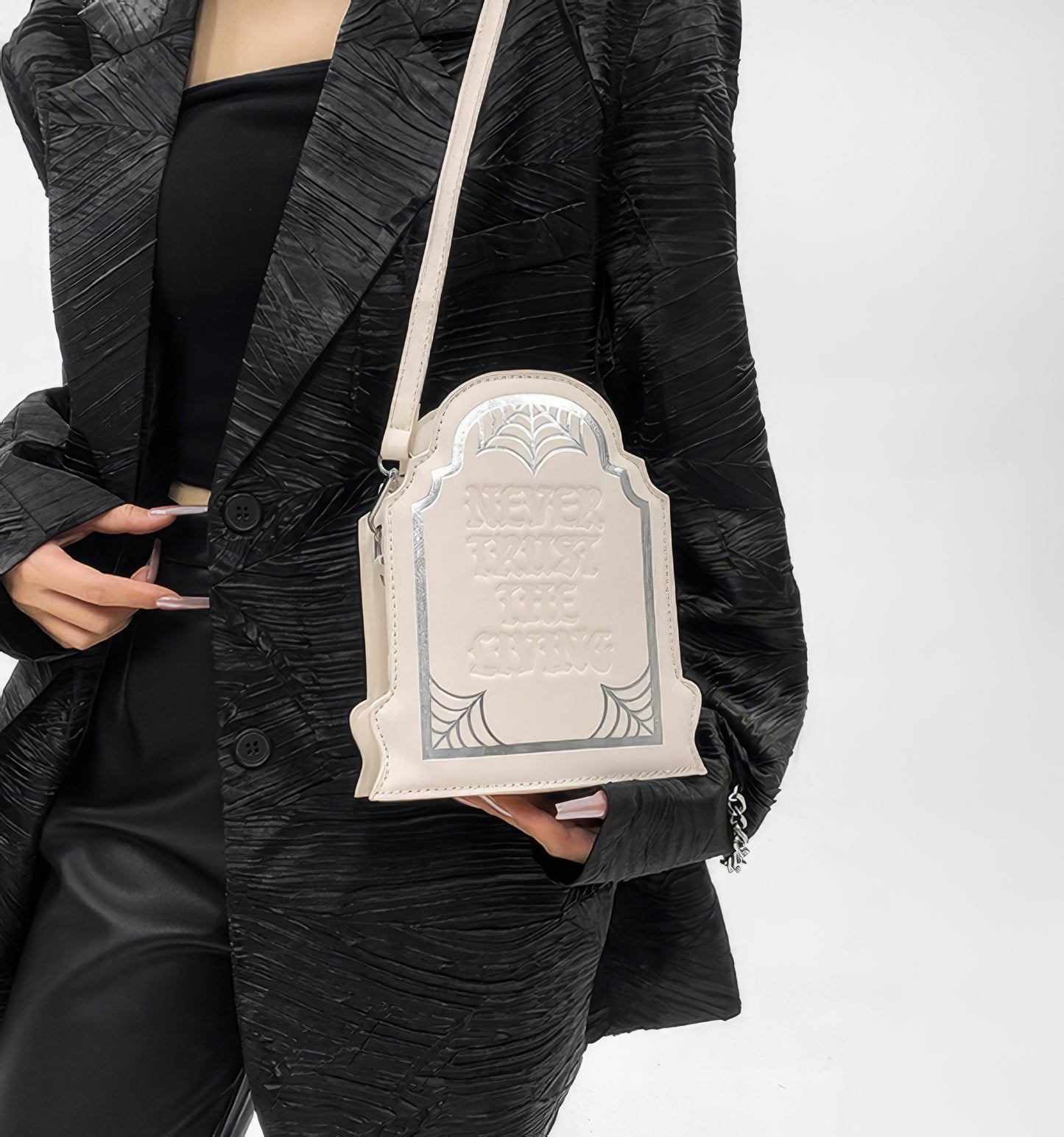 Tombstone Engraved Faux Leather Crossbody