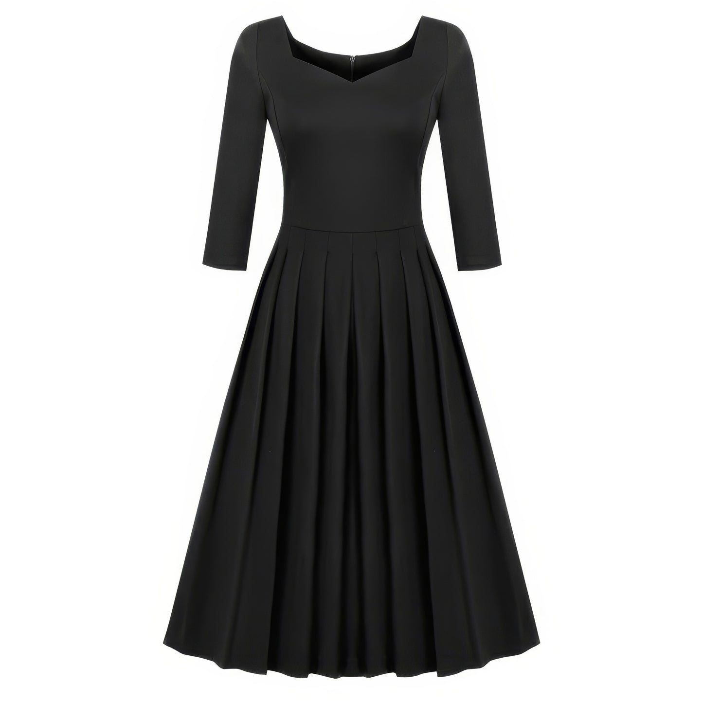 Elegant Pleated Black Midi Dress