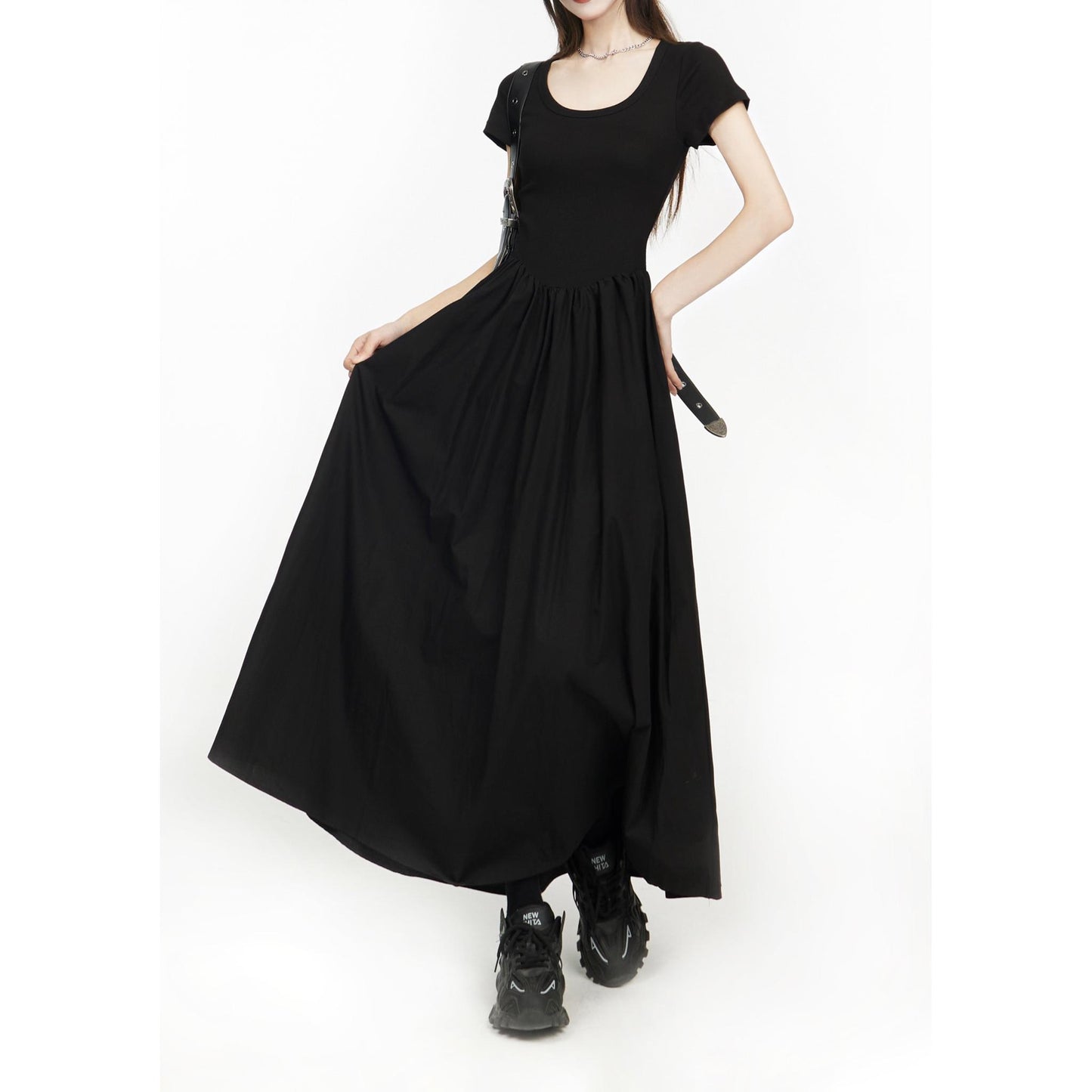 Scoop Neck Gathered Maxi Dress