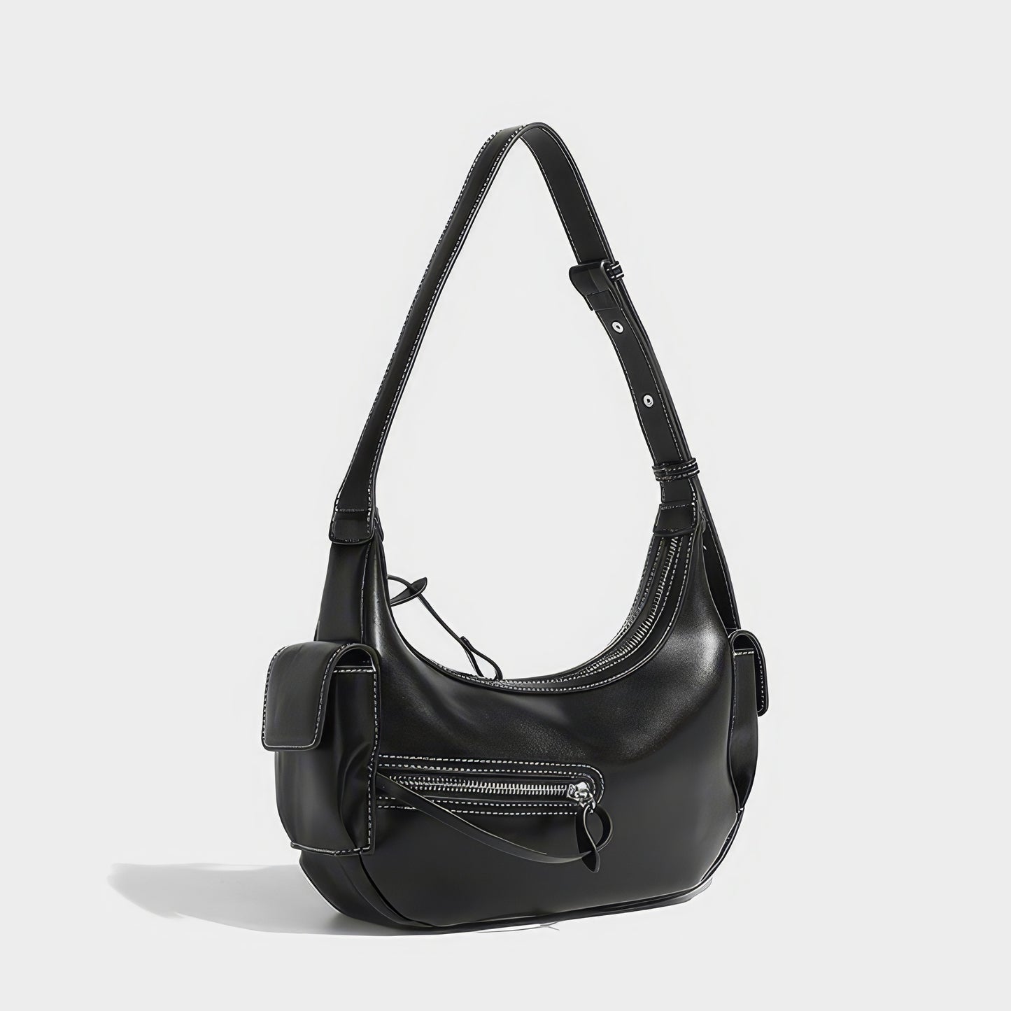 Asymmetrical Zip Crescent Shoulder Bag