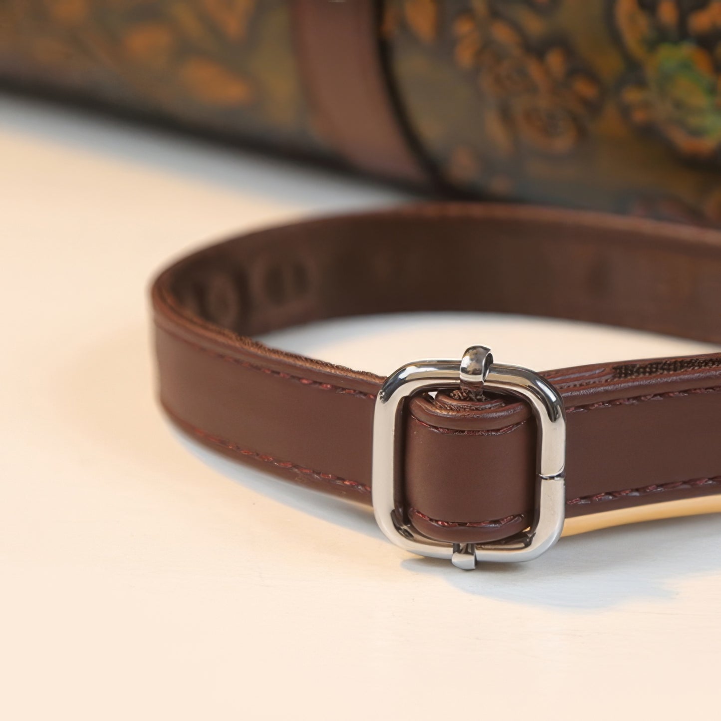 Embossed Vintage Floral Brown Handle Bag