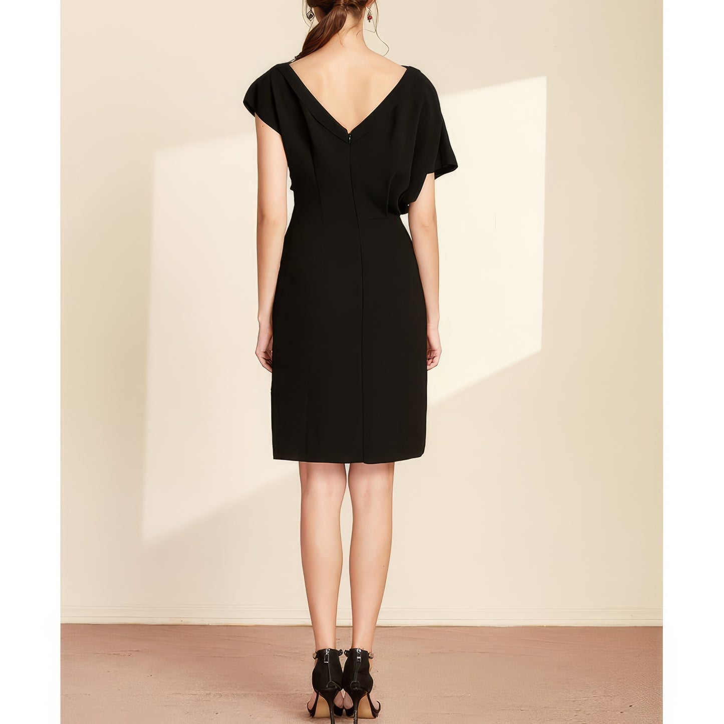 Draped Back Dolman Sleeve Black Dress