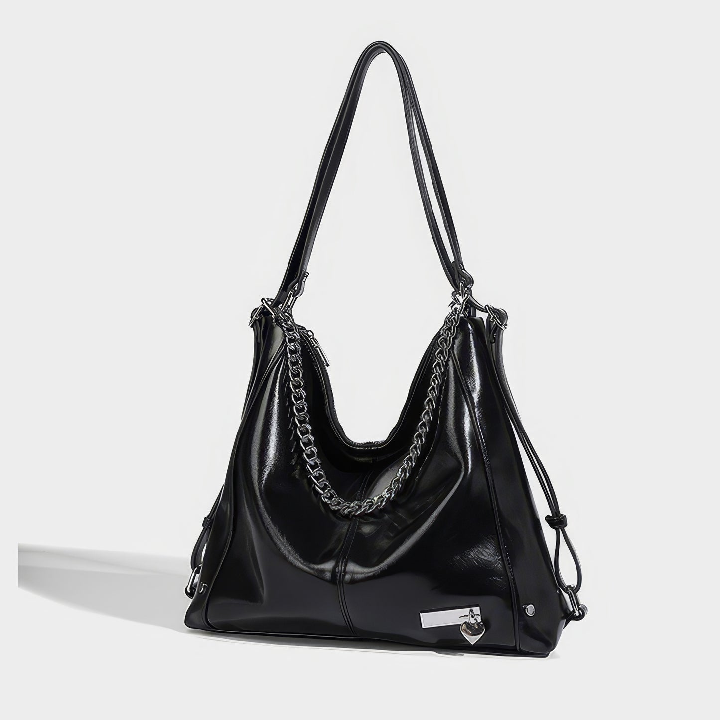 Chain Handle Glossy Triangle Backpack