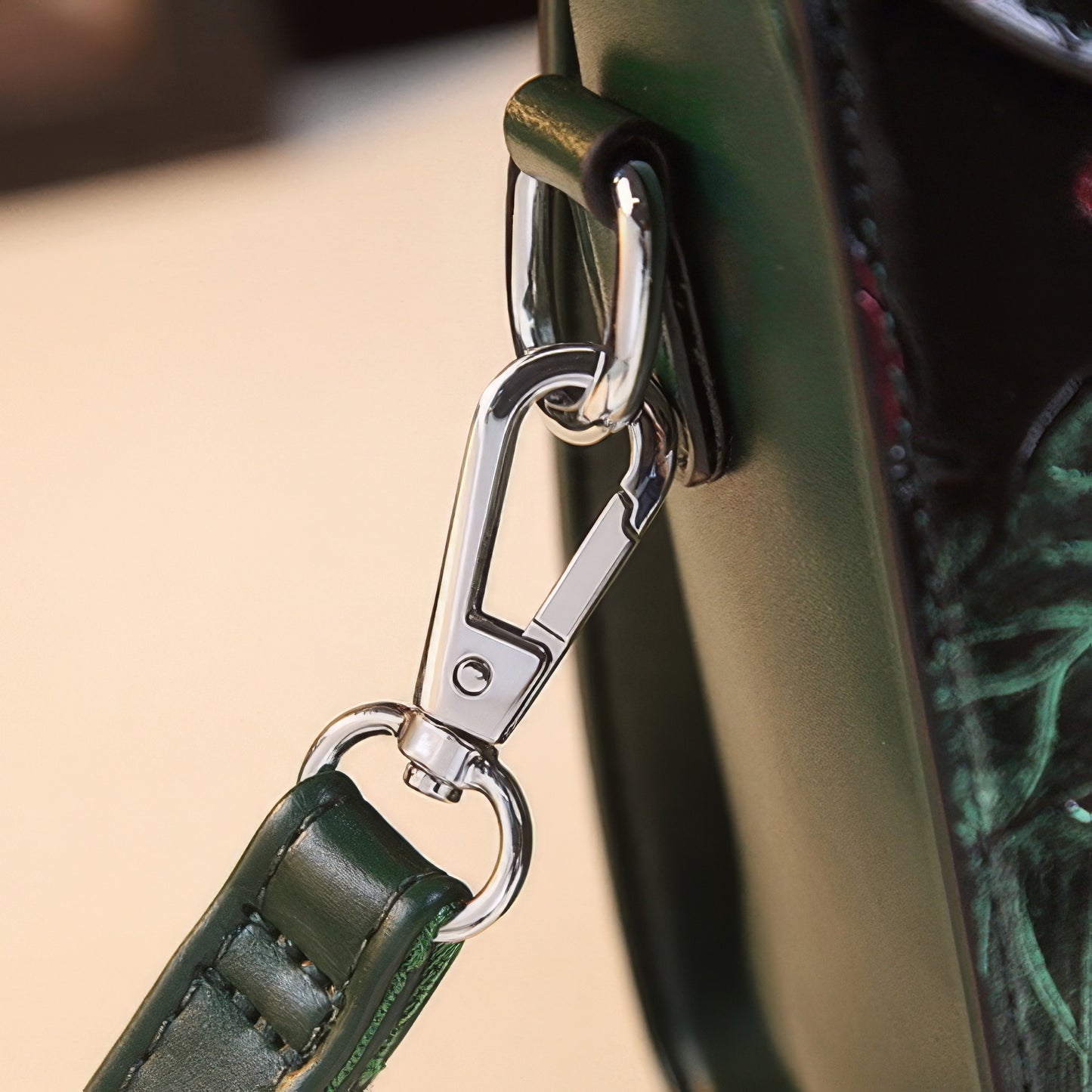 Embossed Koi Floral Green Handle Bag
