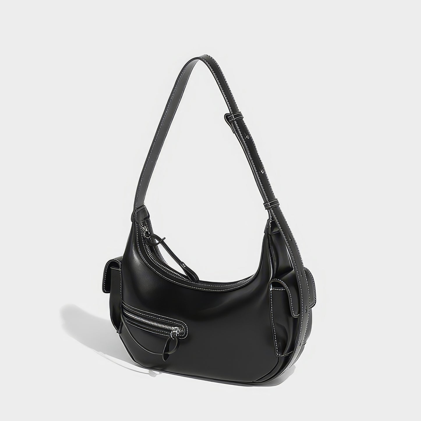 Asymmetrical Zip Crescent Shoulder Bag