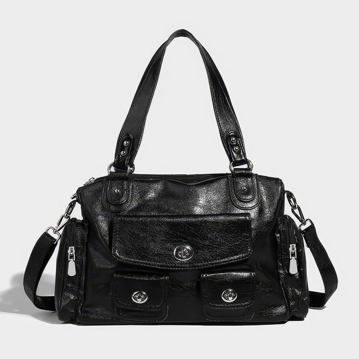 Glossy Pocket Flap Shoulder Bag