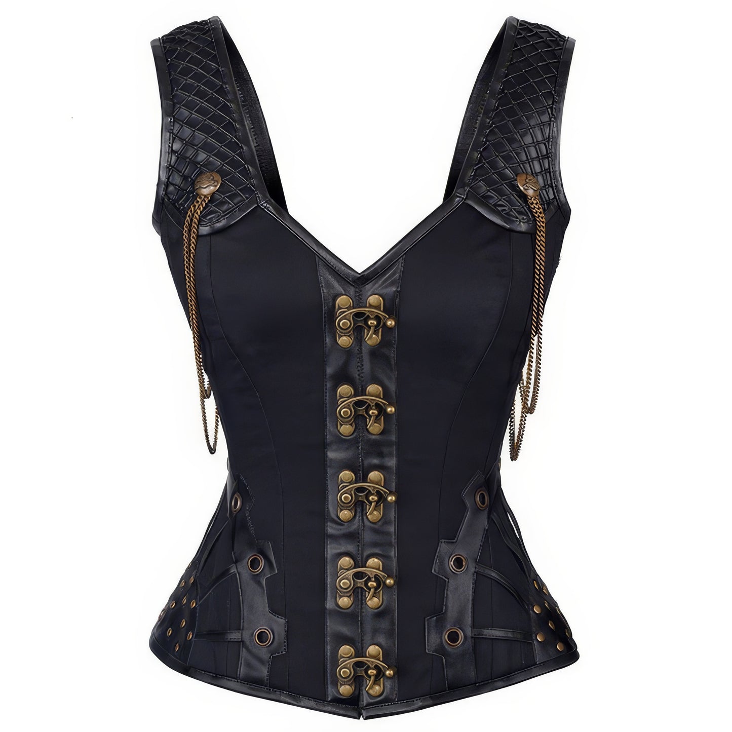 Chain Buckle Faux Leather Corset Vest