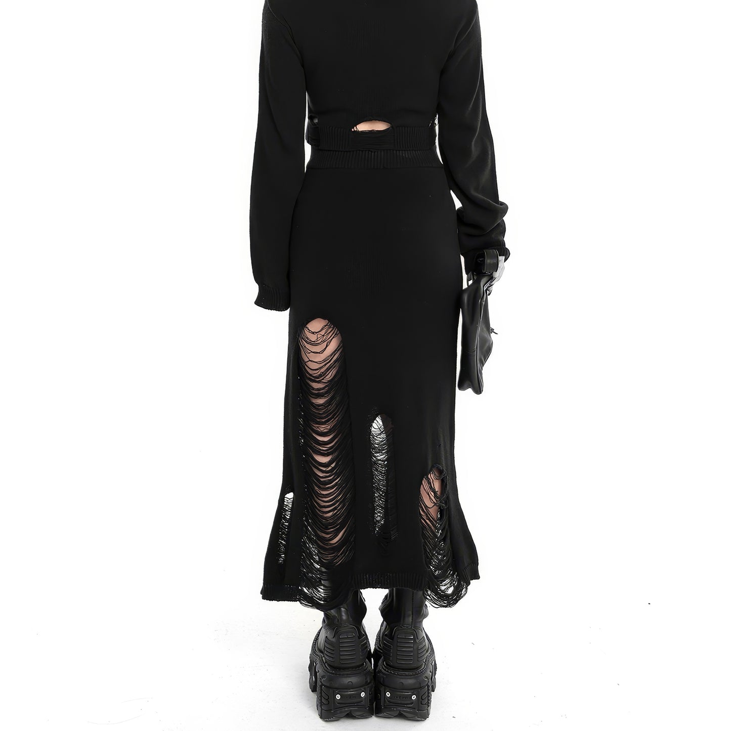 Distressed Knit Long Skirt