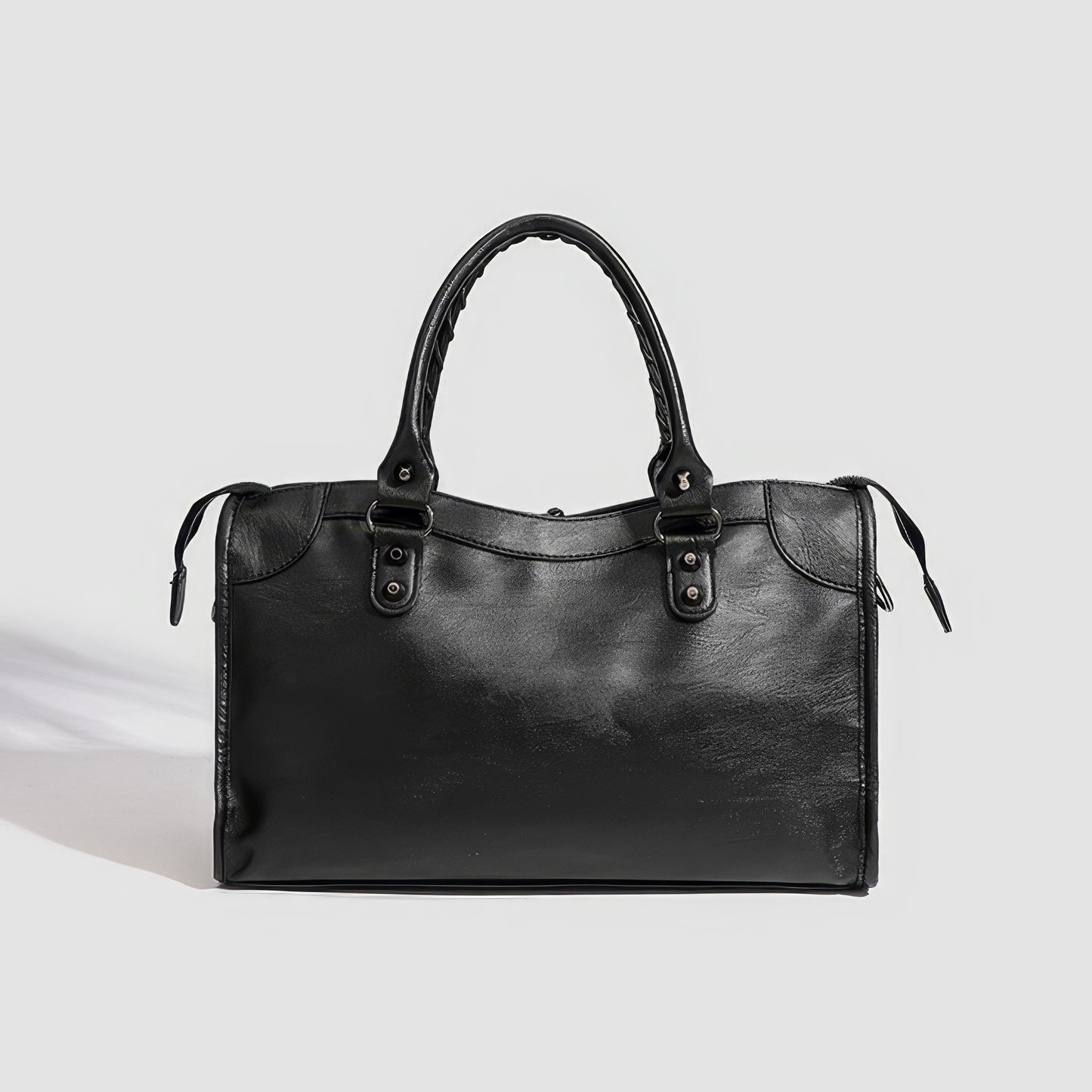 Textured Zip Accent Black Shoulder Bag