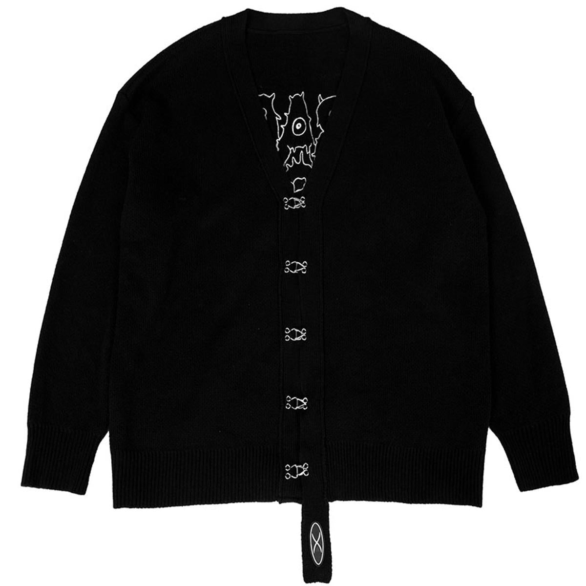 Hook Closure Graphic Back Knit Cardigan
