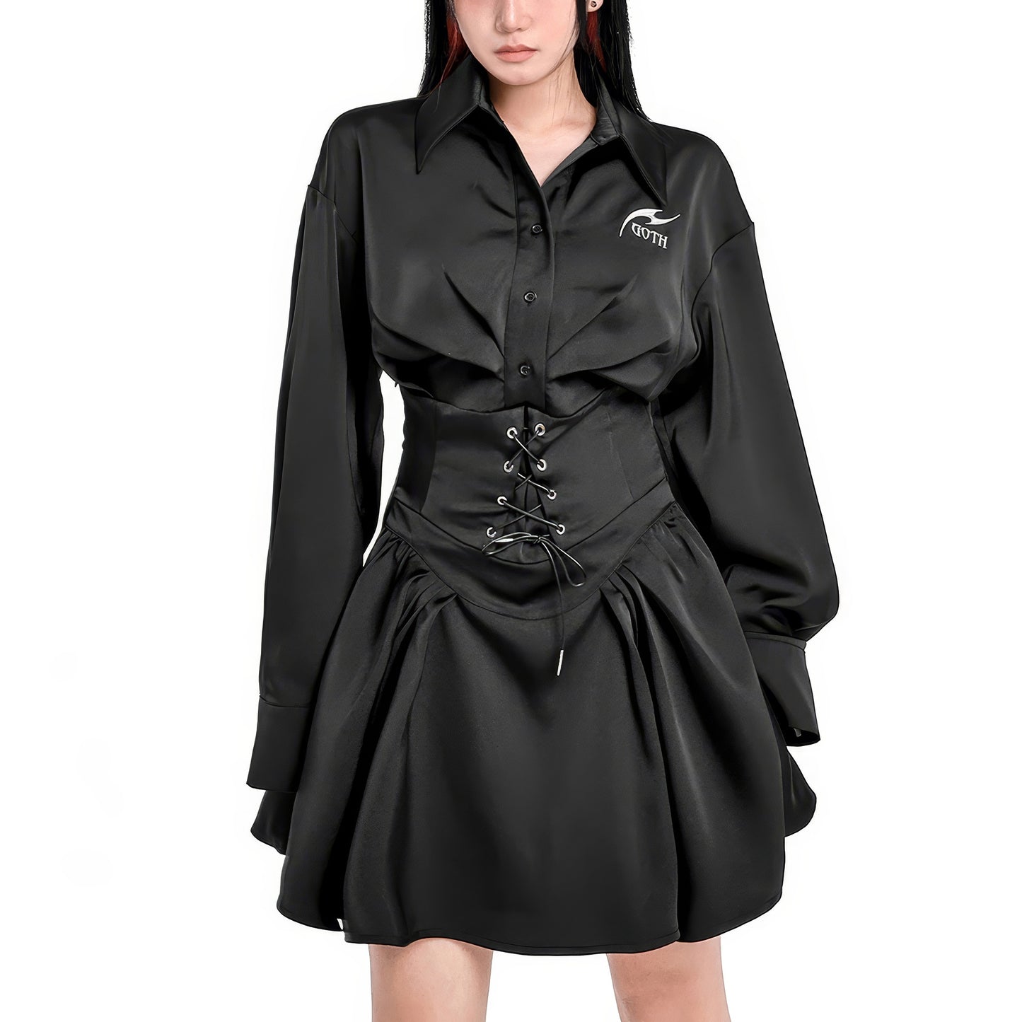 Satin Corset Pleated Shirt Dress