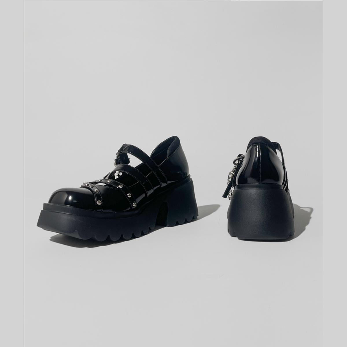 Black Chain Buckle Platform Mary Janes