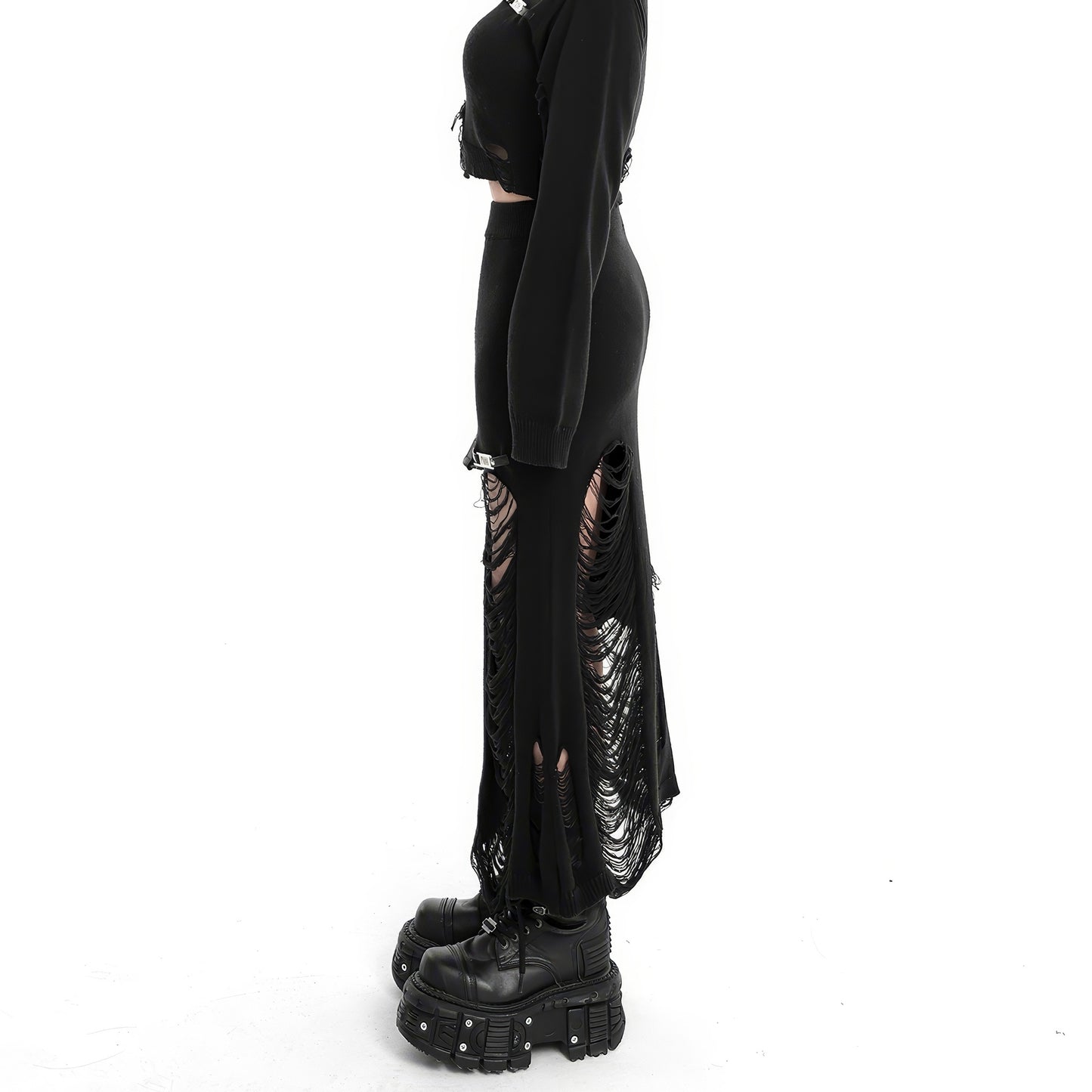 Distressed Knit Long Skirt