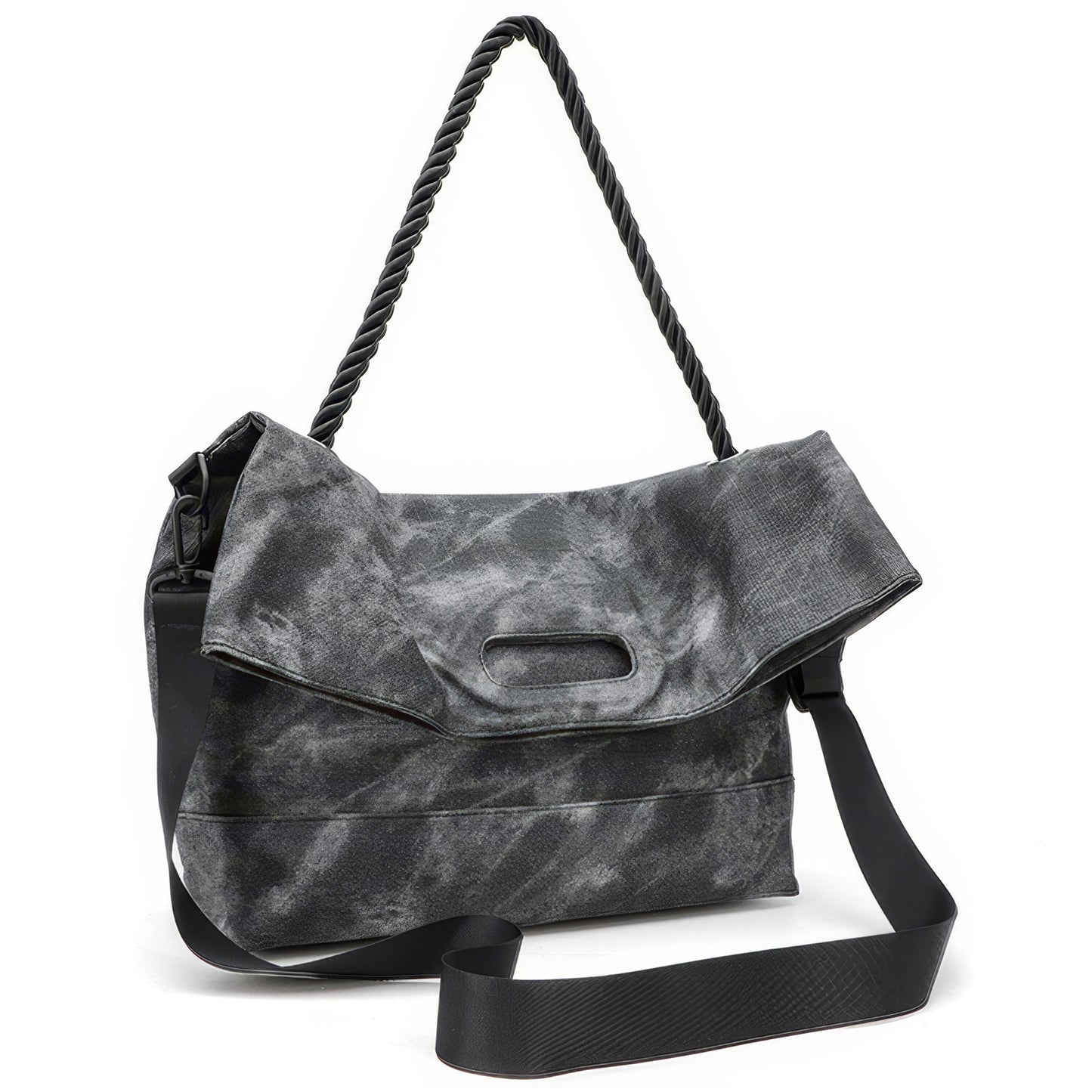 Washed Canvas Twisted Strap Flap Bag