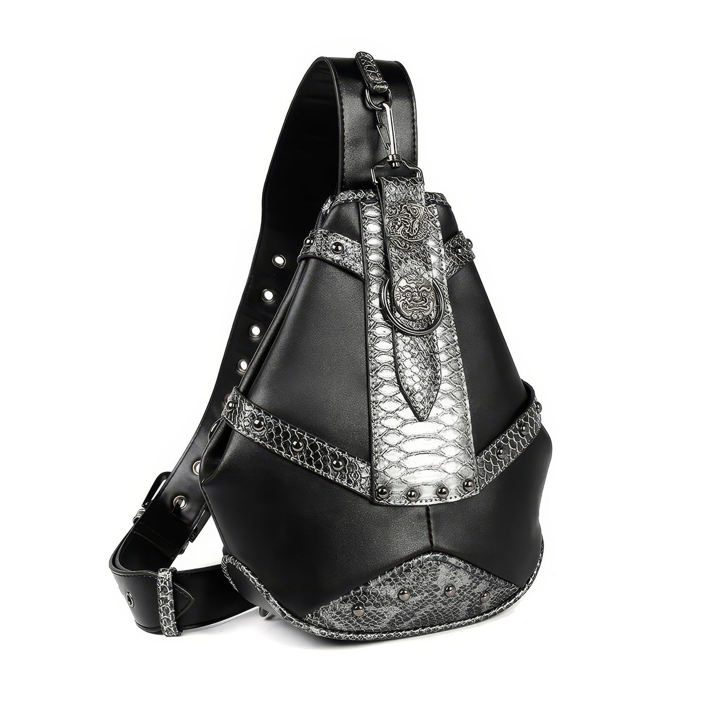 Snake Trim Buckle Detail Black Sling Bag