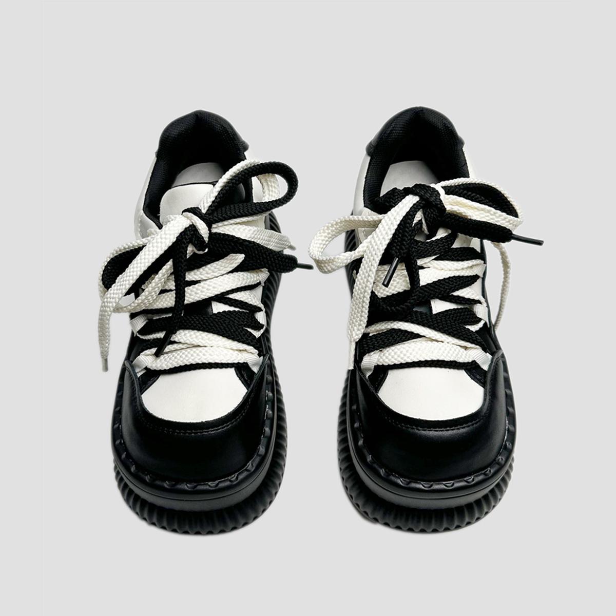 Black & White Dual Lace Platform Sneakers