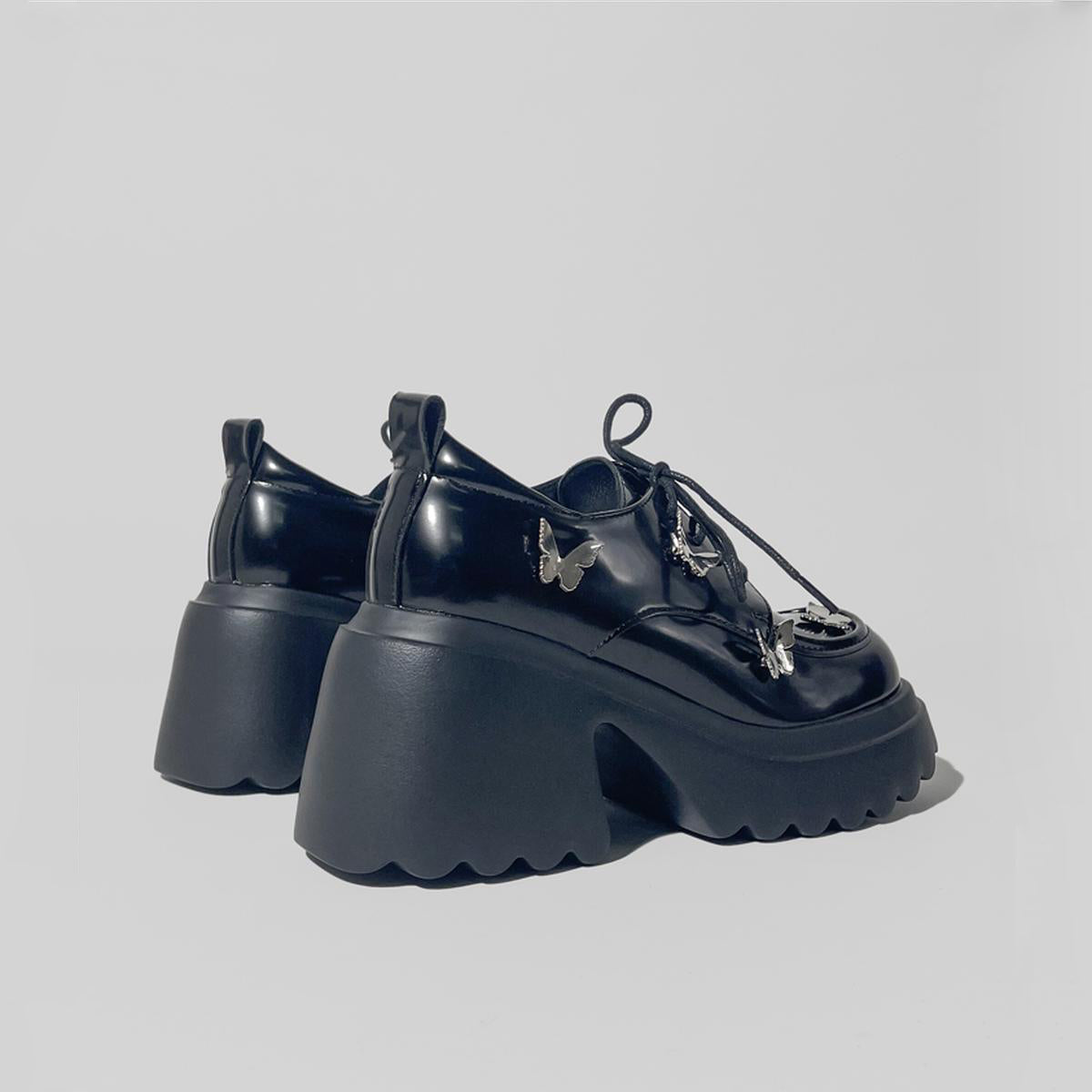 Black Butterfly Charm Platform Shoes