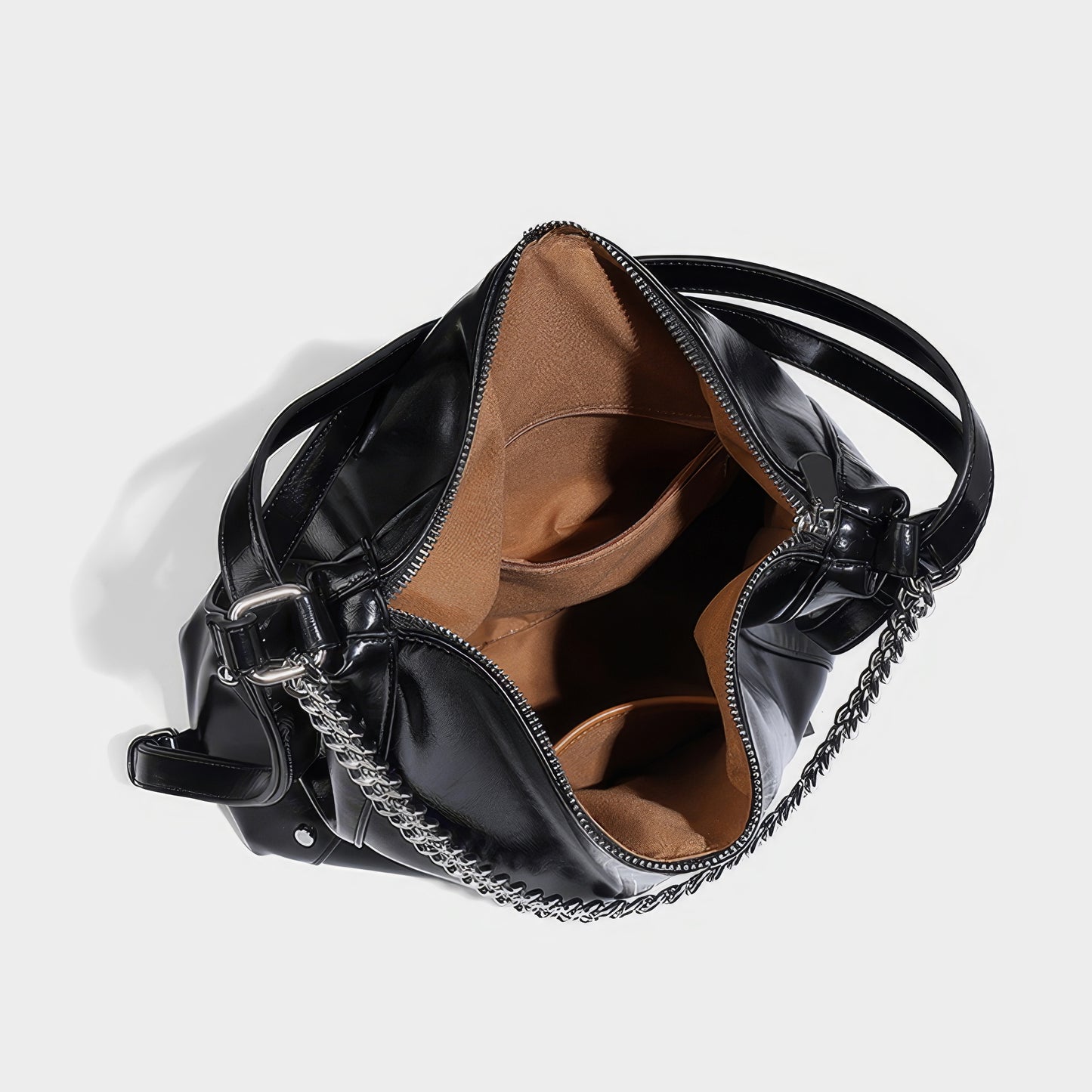 Chain Handle Glossy Triangle Backpack