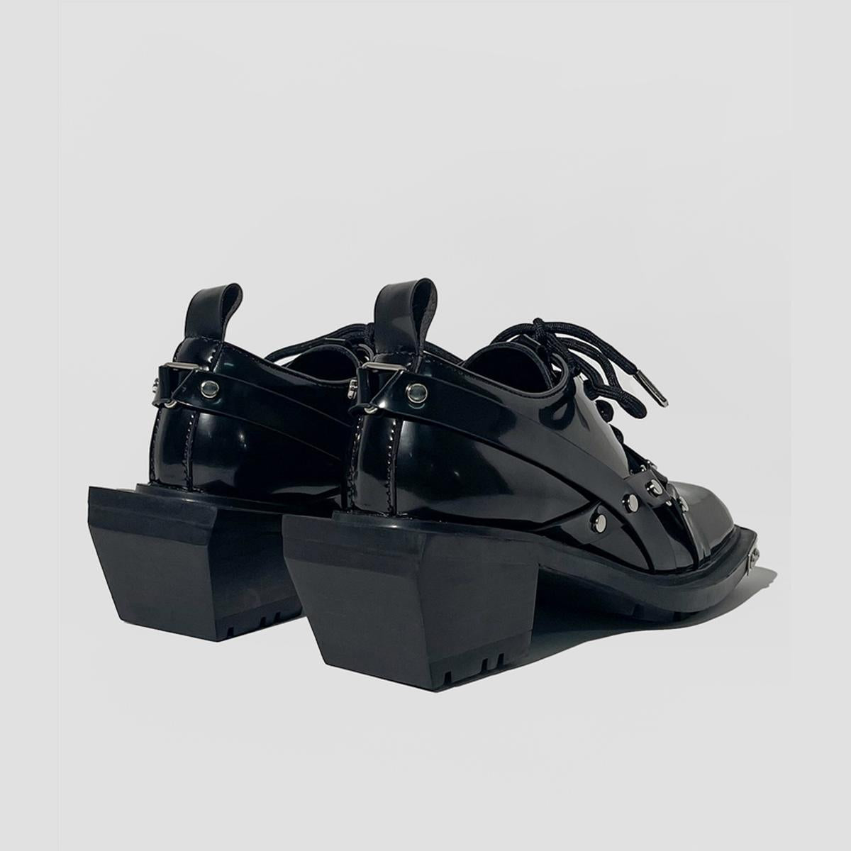 Black Metal Plate Heeled Shoes