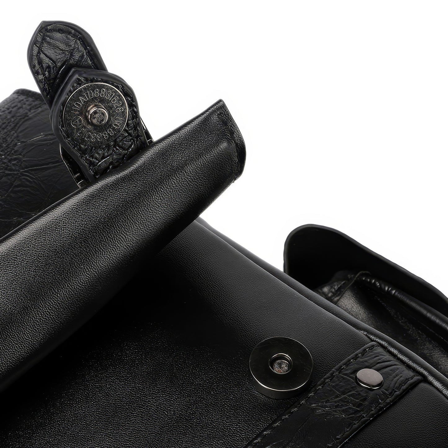 Skull Embroidered Buckle Strap Faux Leather Backpack