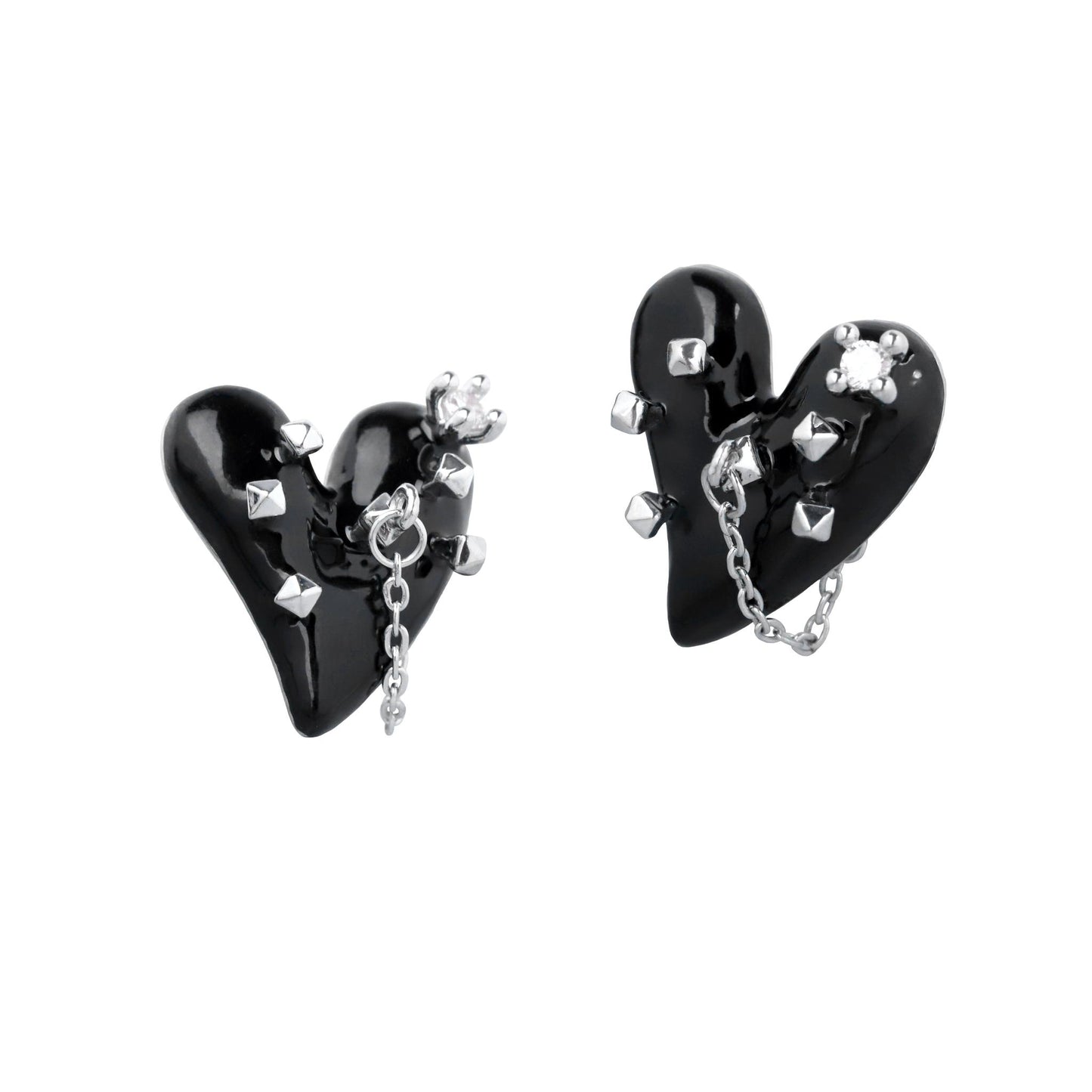 Studded Heart Chain Earrings