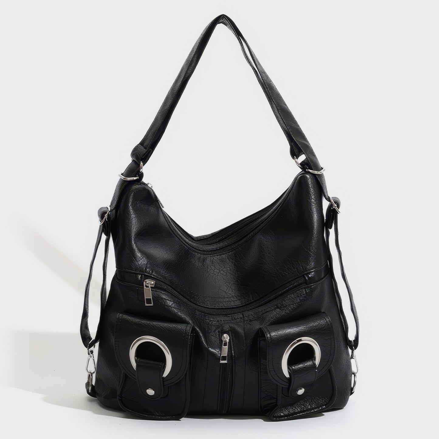 Multi-Pocket Ring Detail Hobo Shoulder Bag