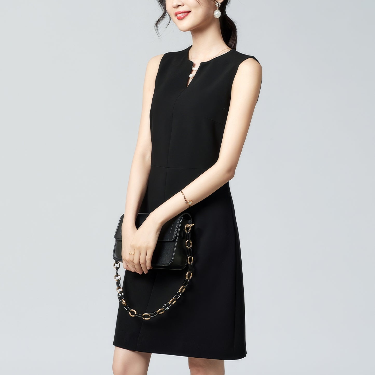 Notch Neck Sleeveless Black Mini Dress