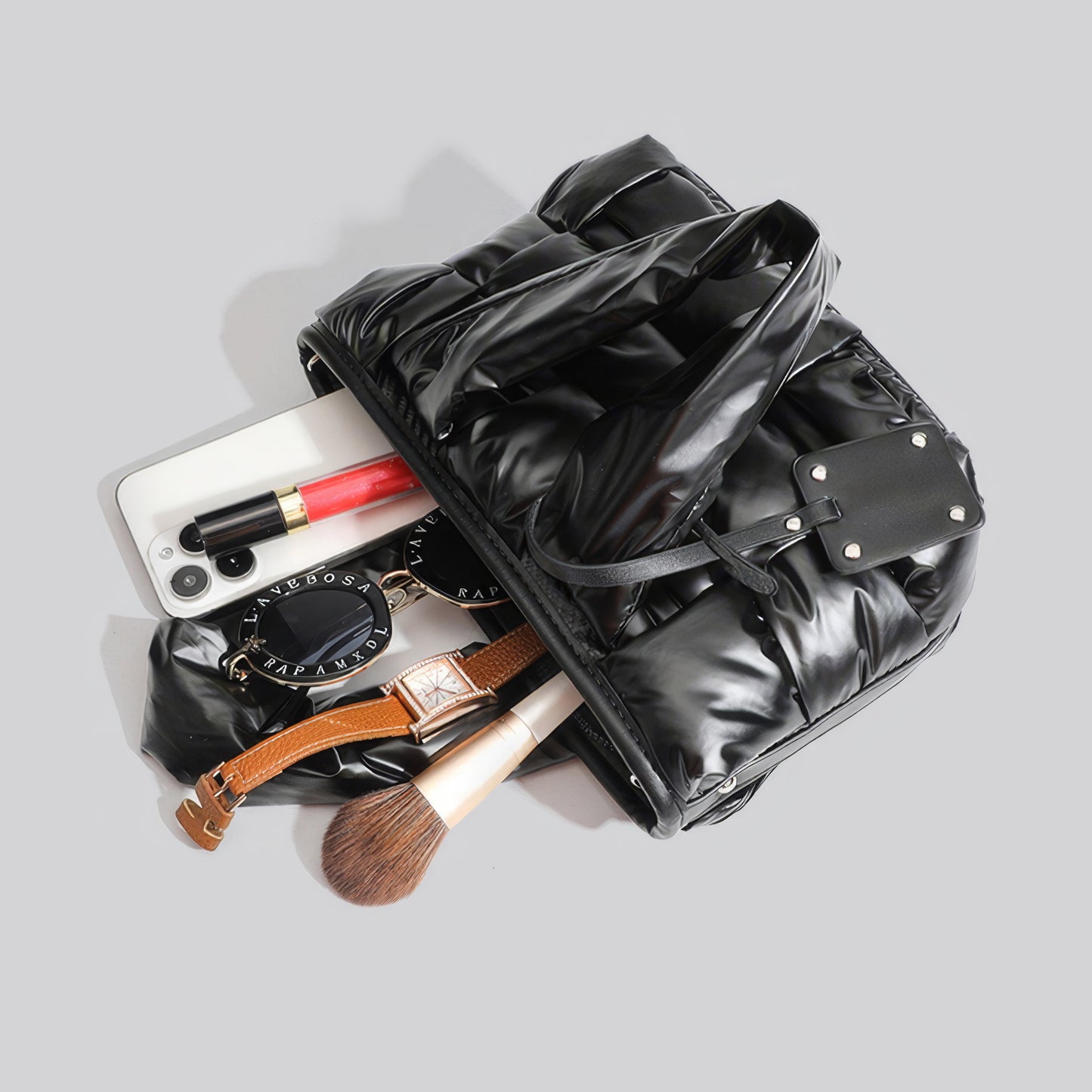 Padded Glossy Quilted Tote Bag