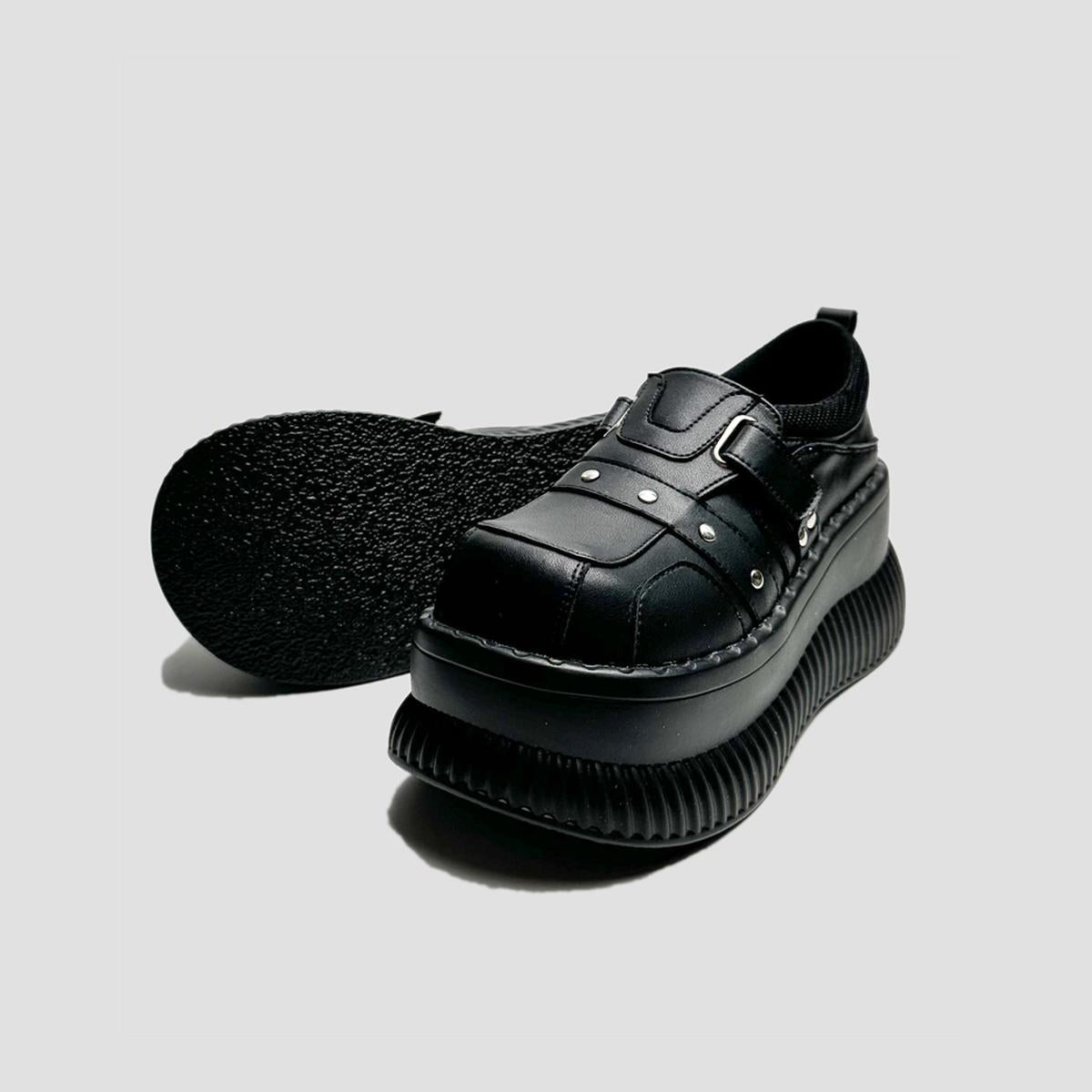 Black Buckled Platform Sneakers