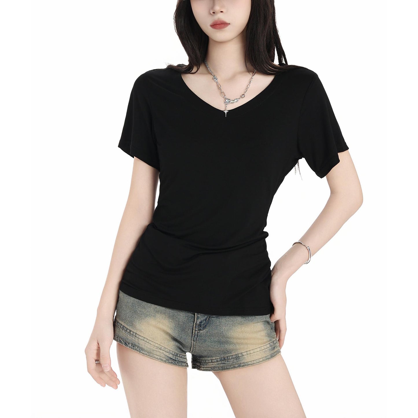 Slim Fit V-Neck Black T-Shirt