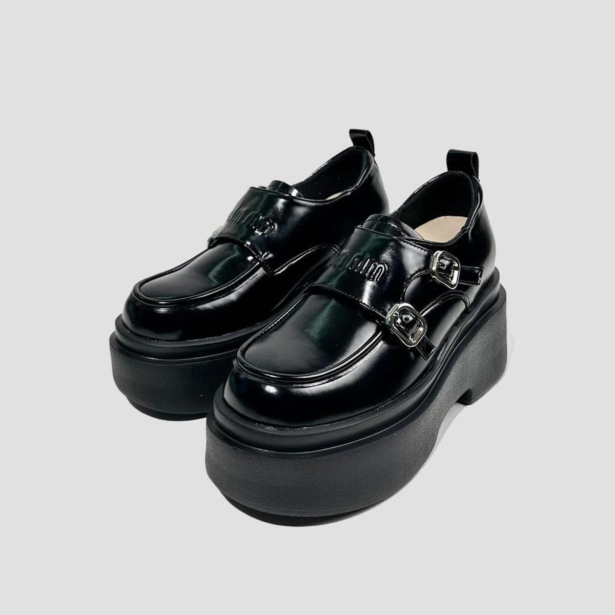 Double Buckle Patent Platform Loafers