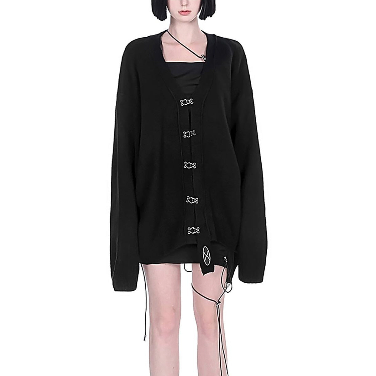 Hook Closure Graphic Back Knit Cardigan