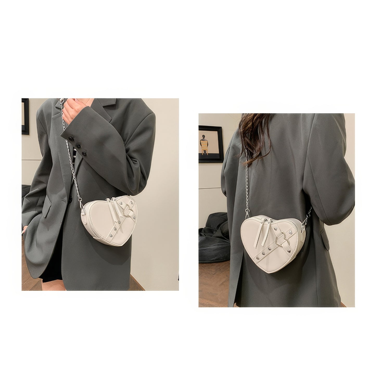 Heart Buckle Studded Faux Leather Crossbody Bag