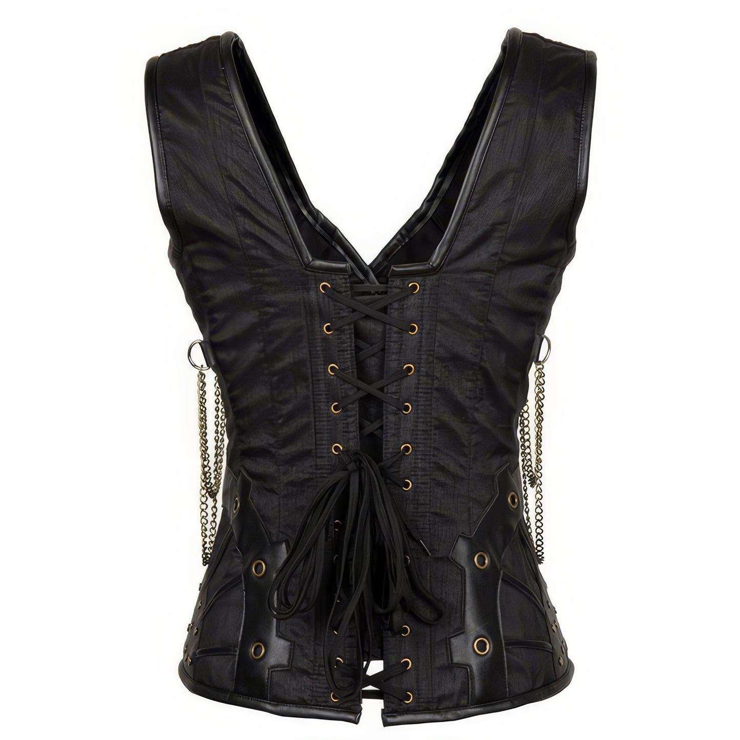 Chain Buckle Faux Leather Corset Vest
