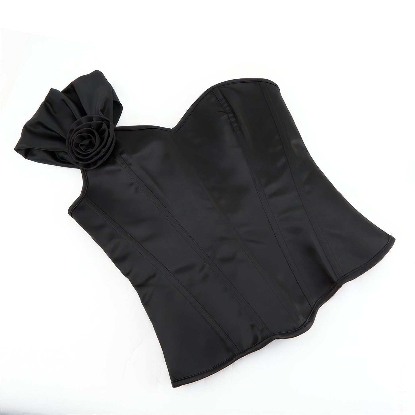 One Shoulder Rosette Satin Corset