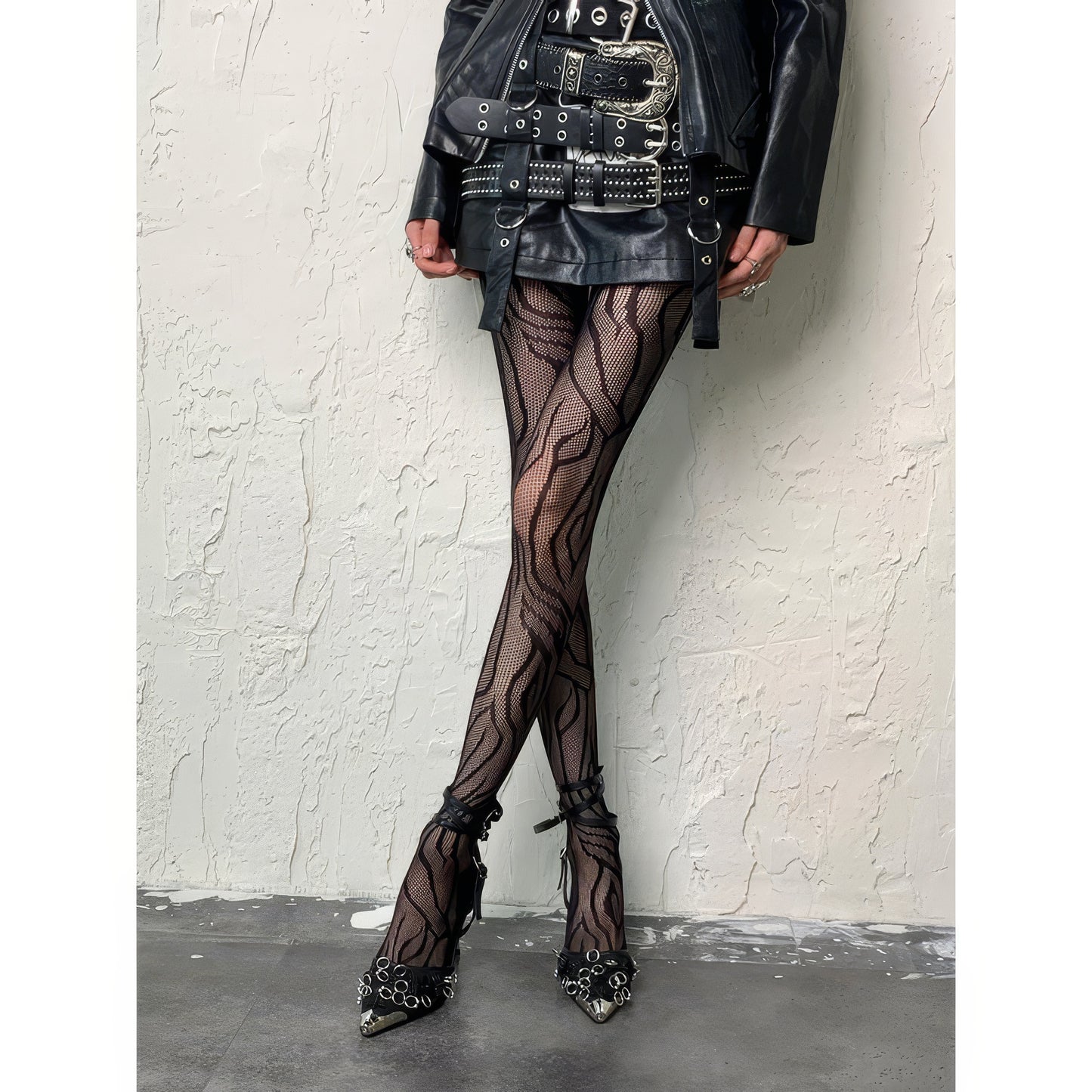 Wavy Mesh Flame Tights