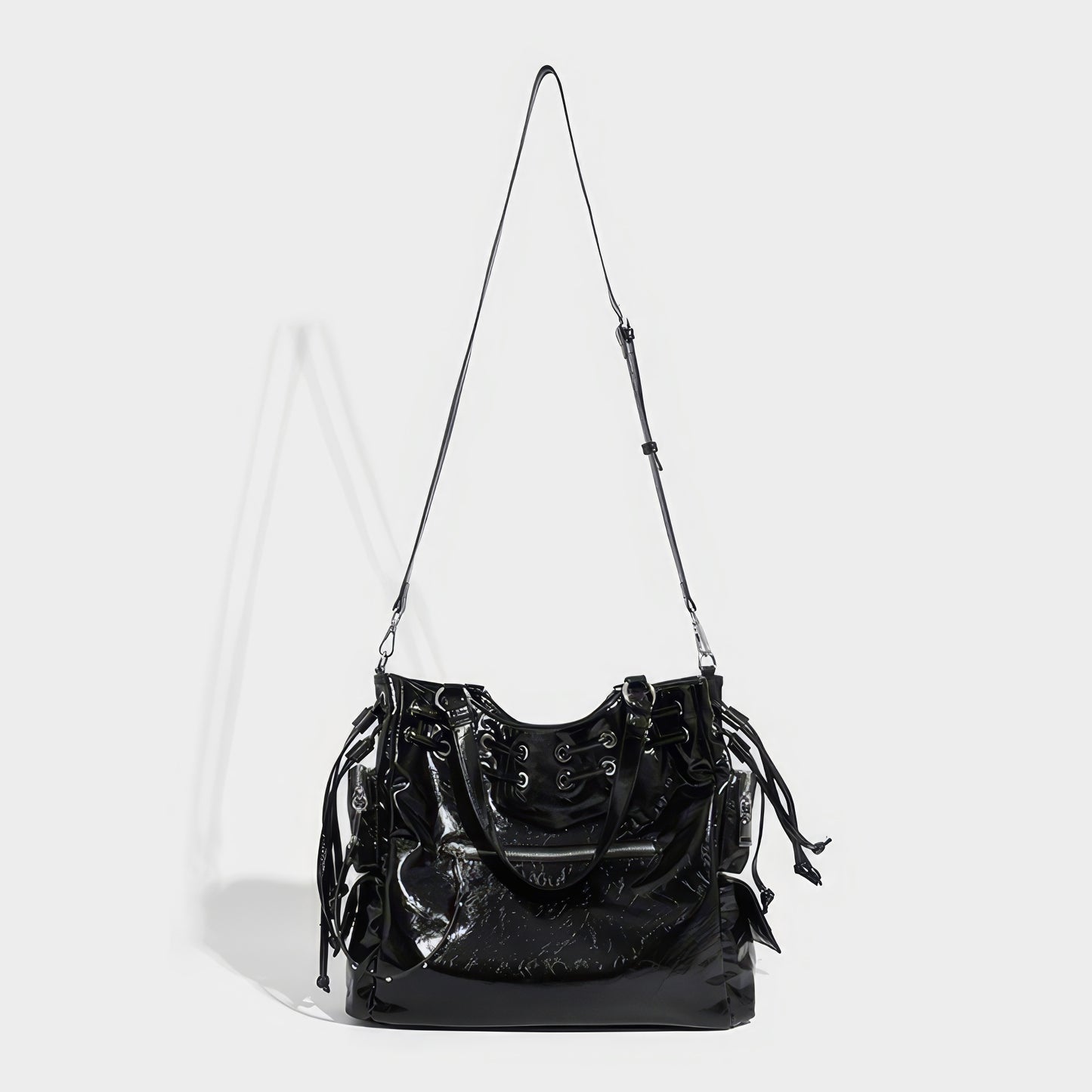 Glossy Eyelet Lace-Up Convertible Bag