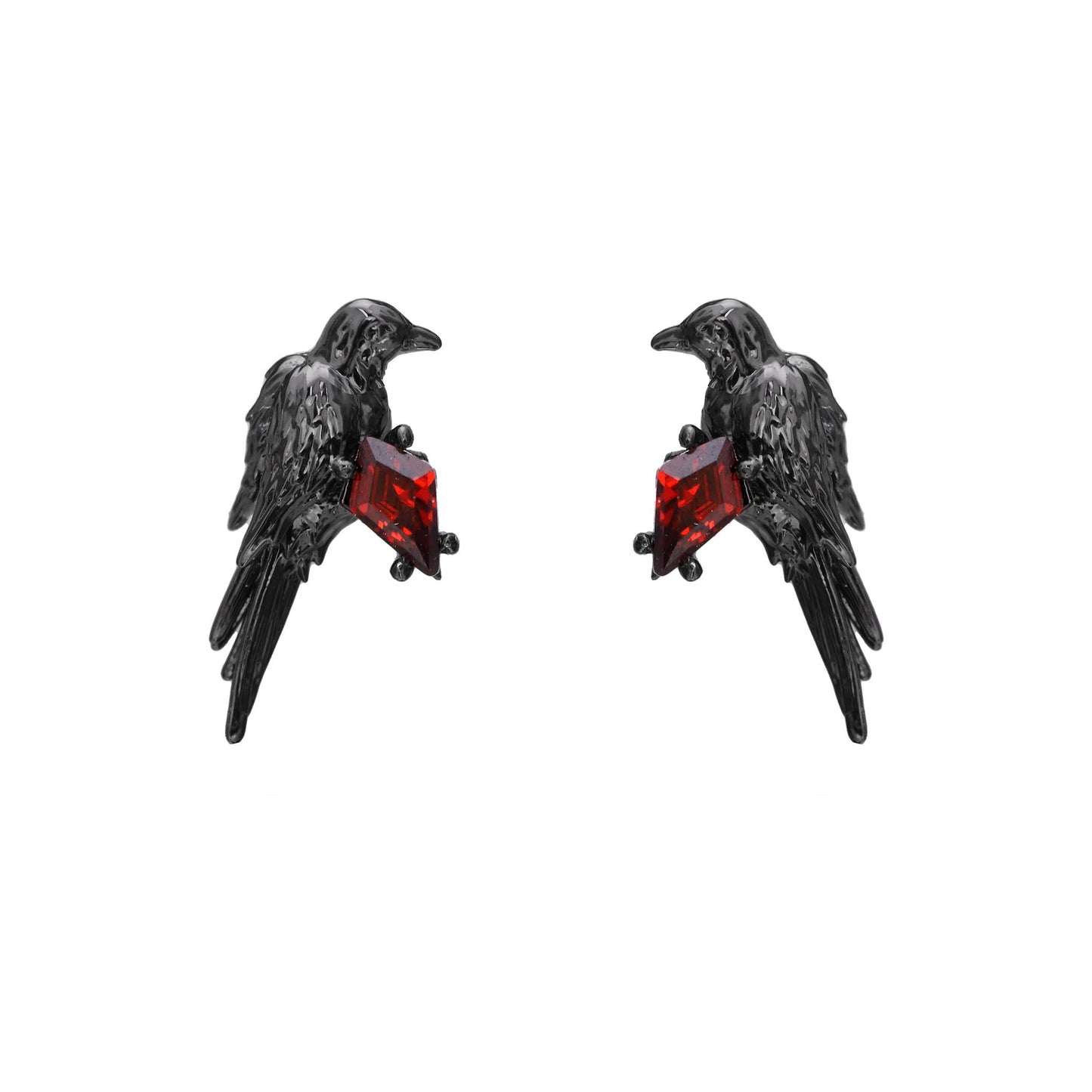 Crimson Gem Raven Stud Earrings