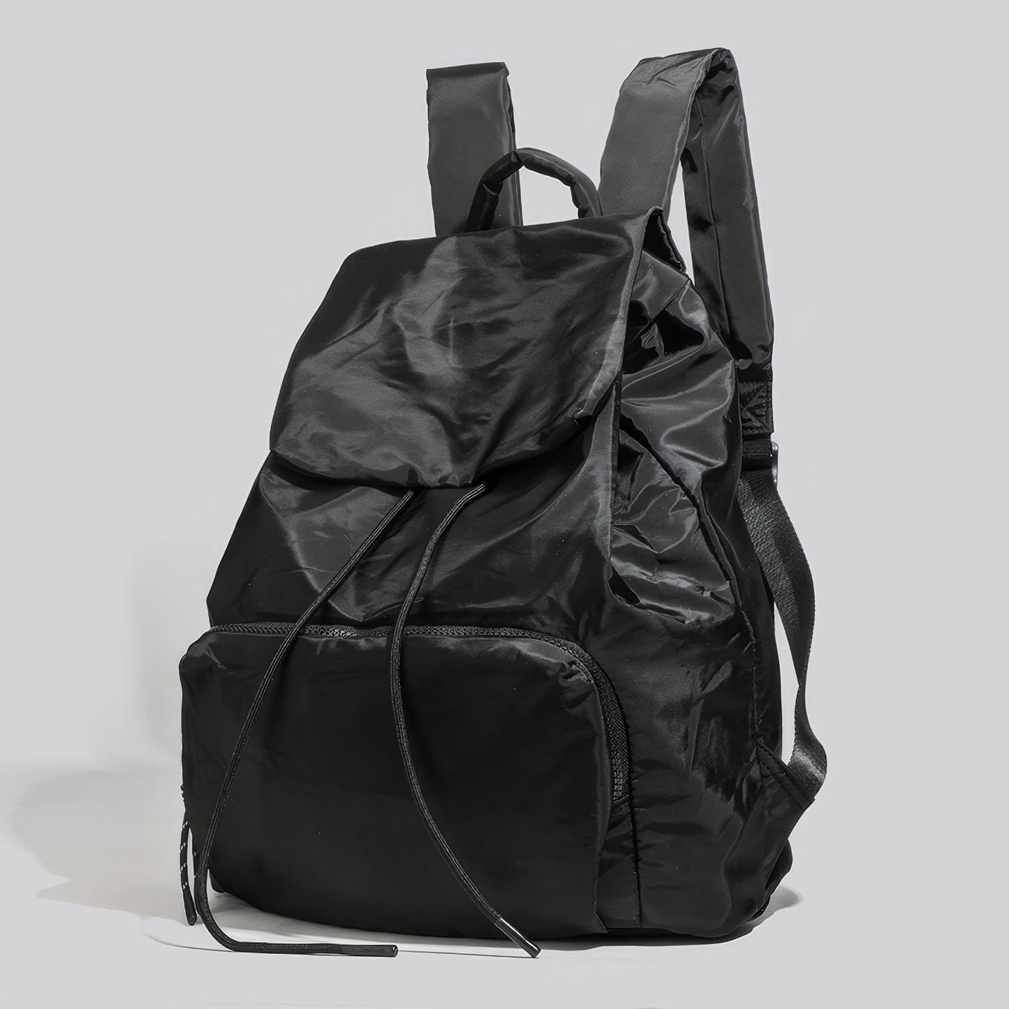Matte Nylon Drawstring Flap Backpack
