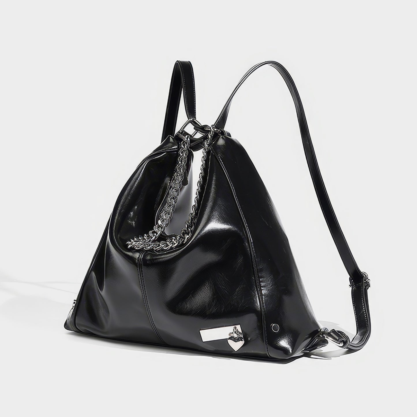 Chain Handle Glossy Triangle Backpack