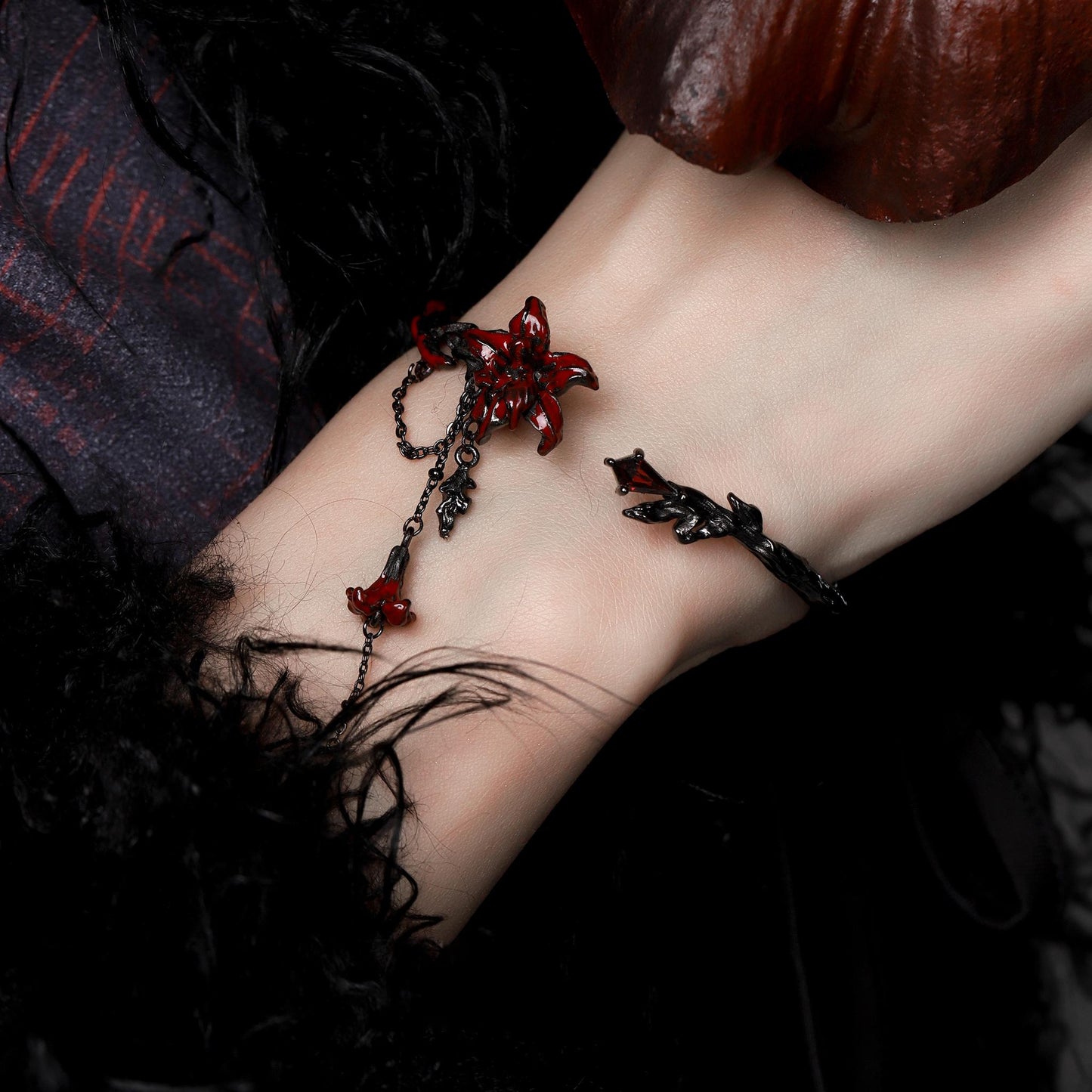 Red Lily Adjustable Cuff Bracelet