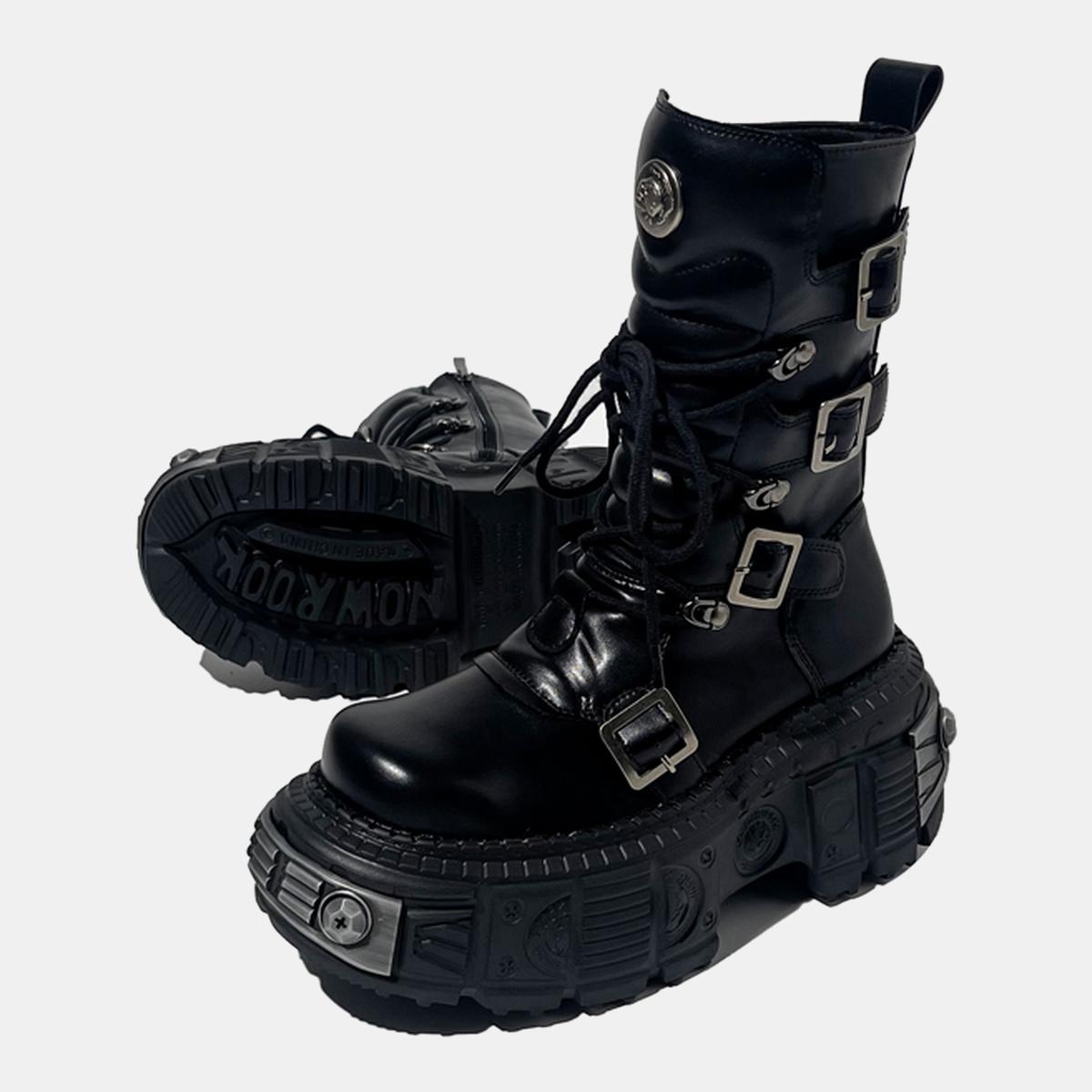 Black Cyber Buckle Platform Boots