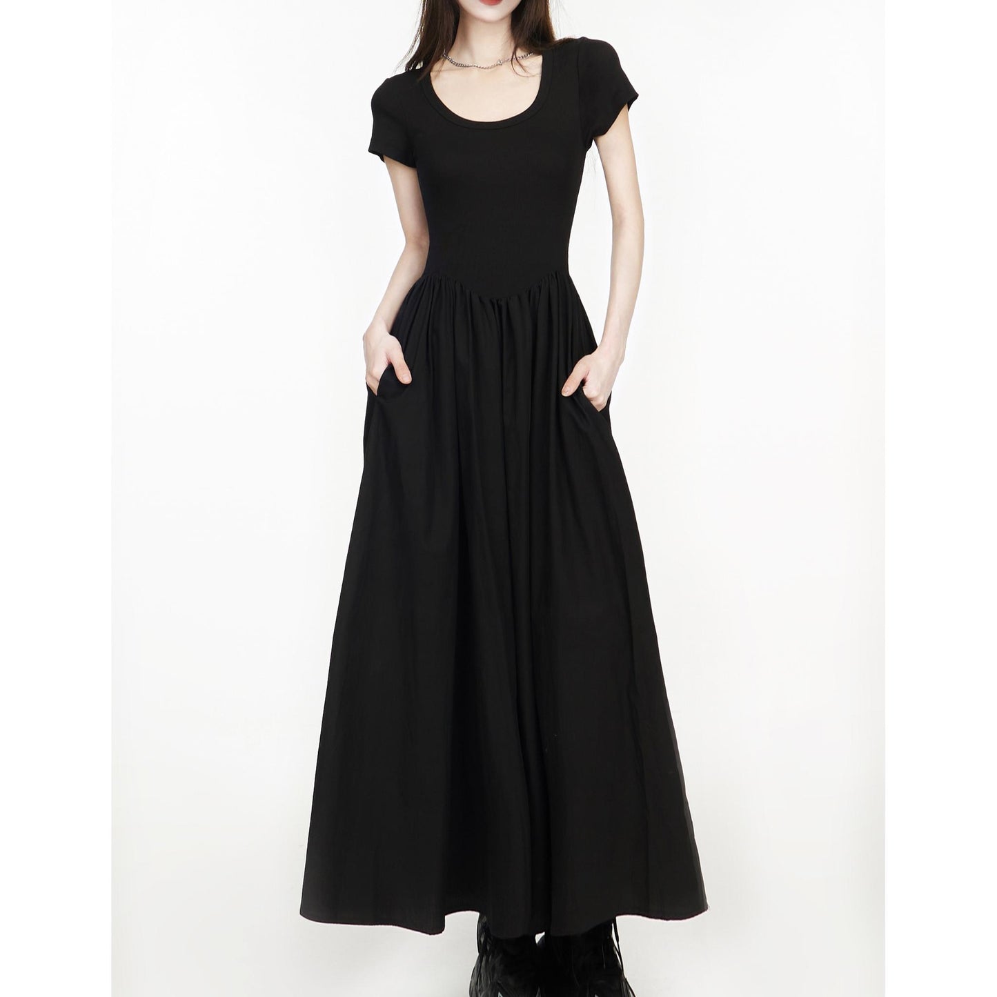 Scoop Neck Gathered Maxi Dress