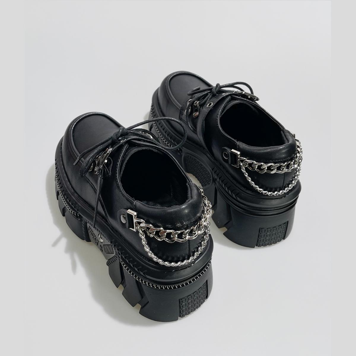 Black Chain-Embellished Platform Shoes