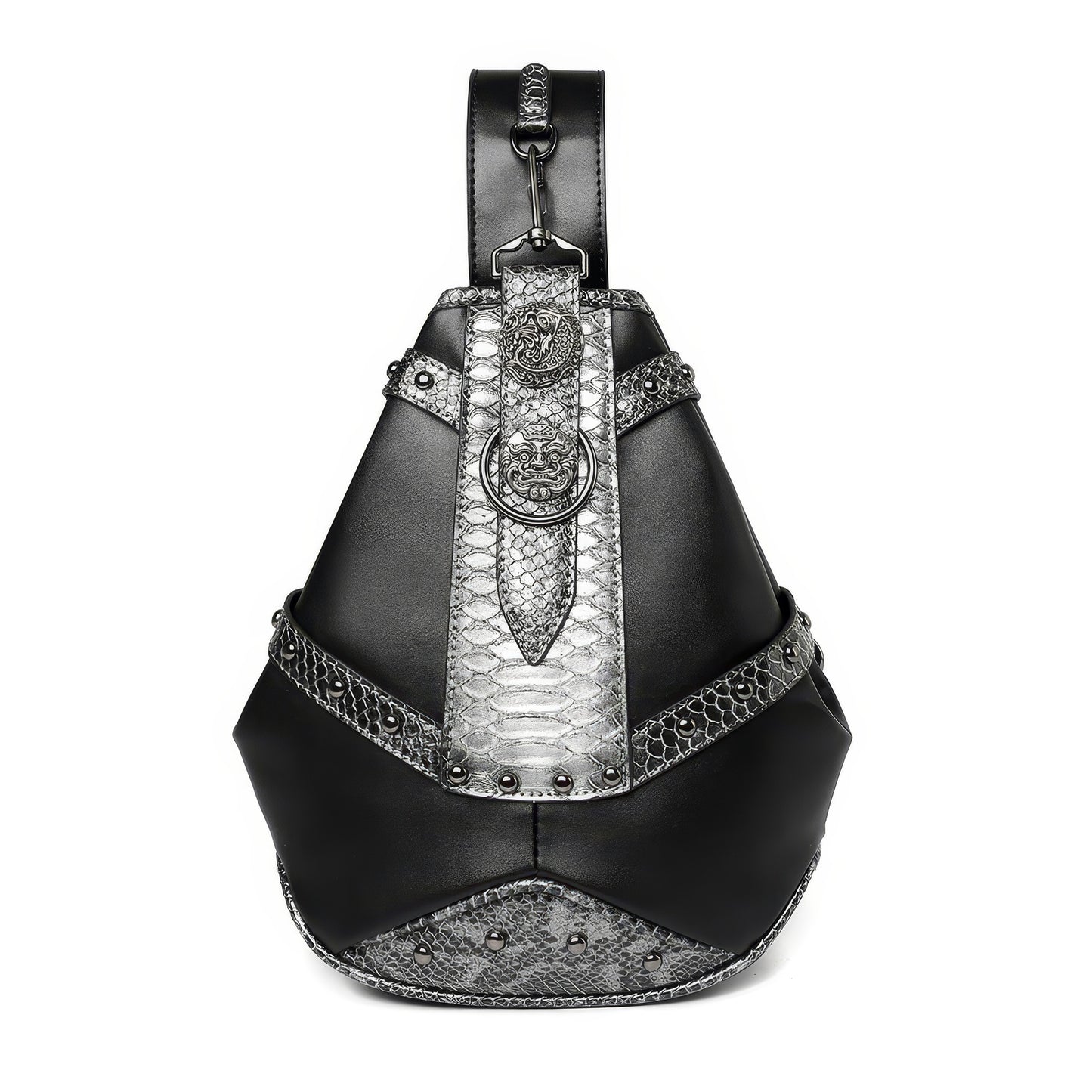 Snake Trim Buckle Detail Black Sling Bag