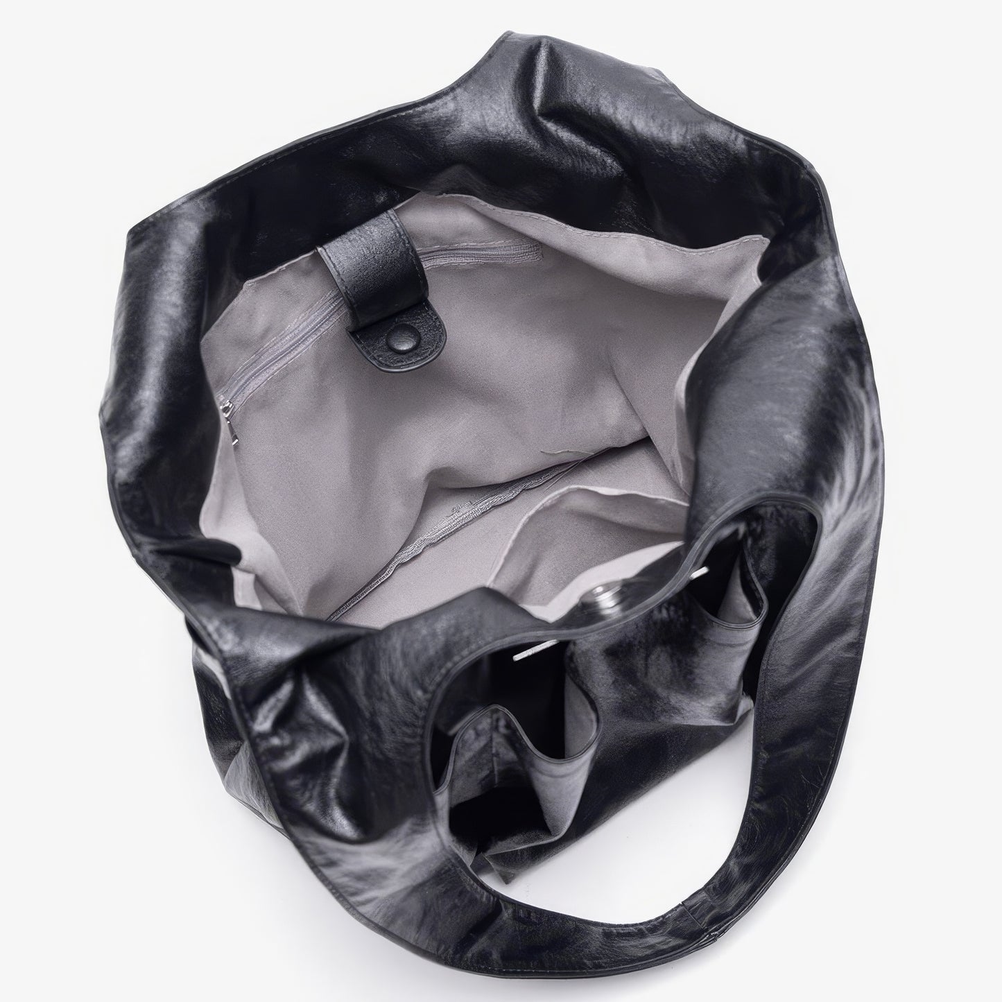 Glossy Pleated Pocket Shoulder Tote