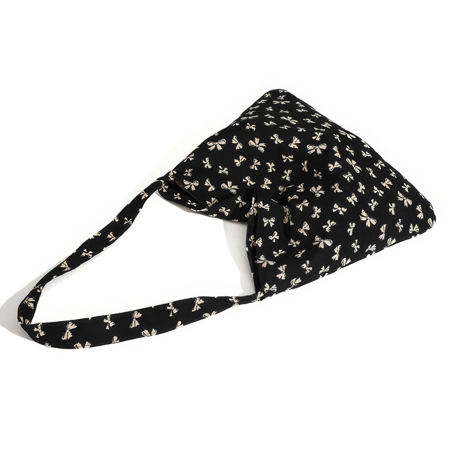 Bow Print Slouchy Fabric Shoulder Bag