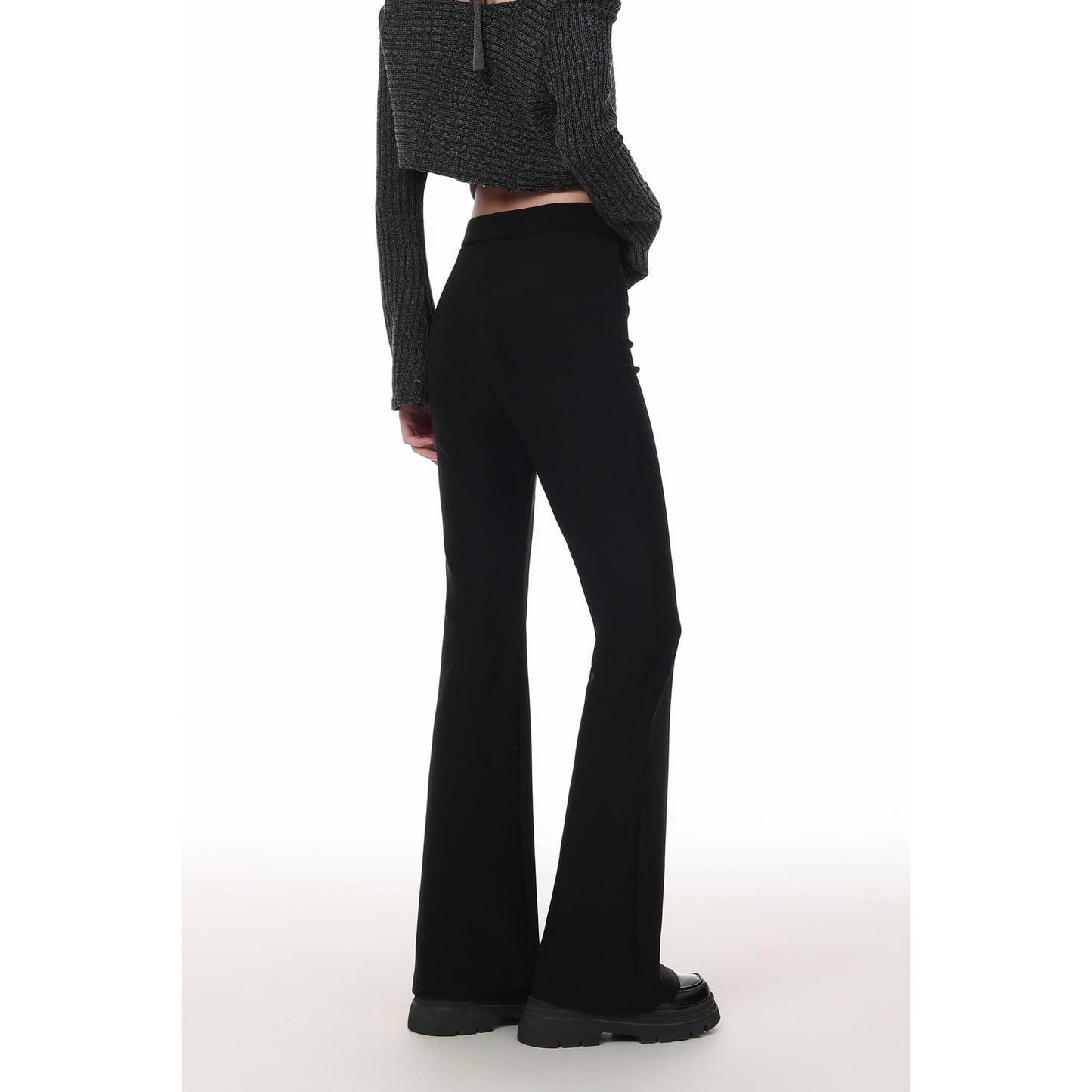 High Waist Stretch Flared Black Pants