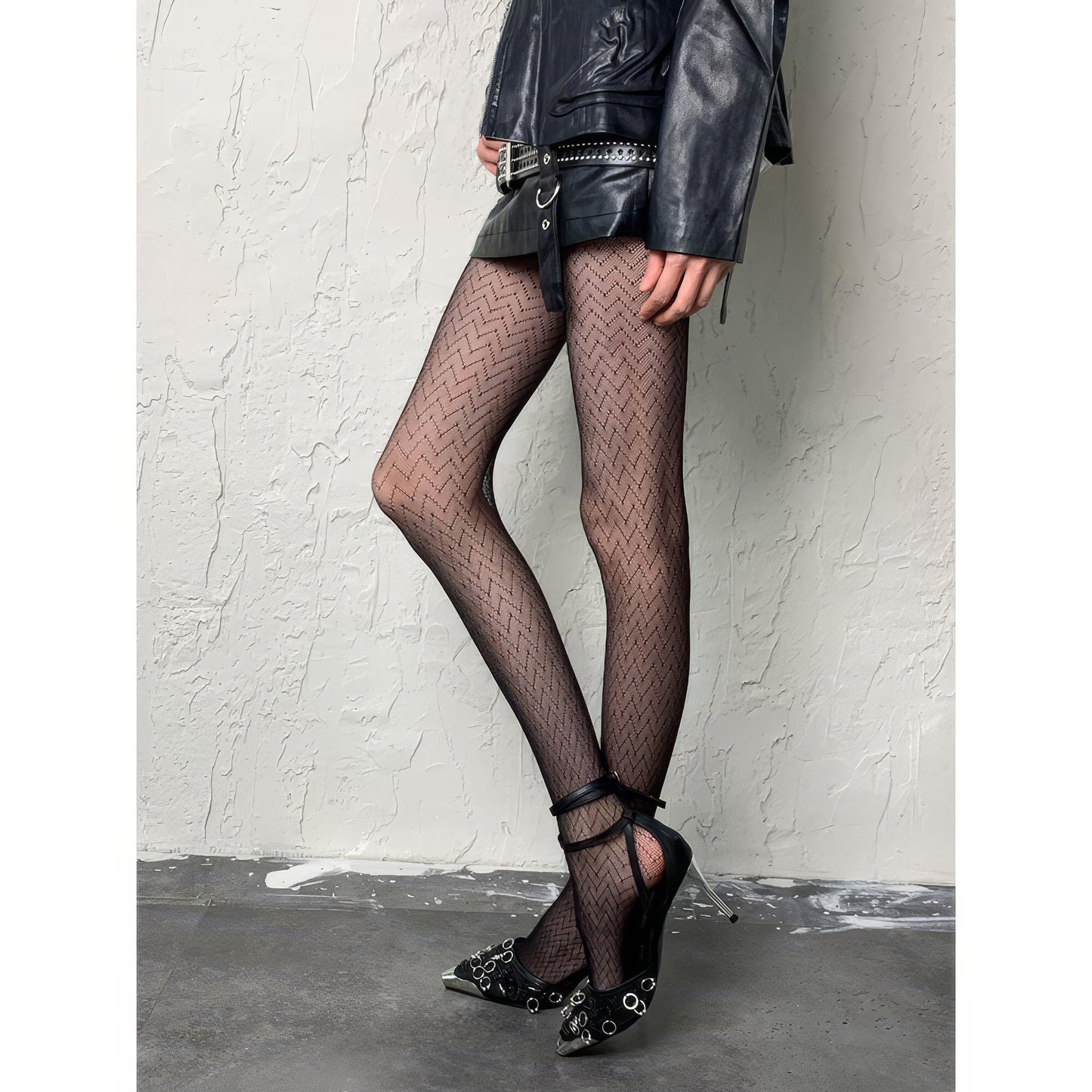 Chevron Mesh Pattern Tights